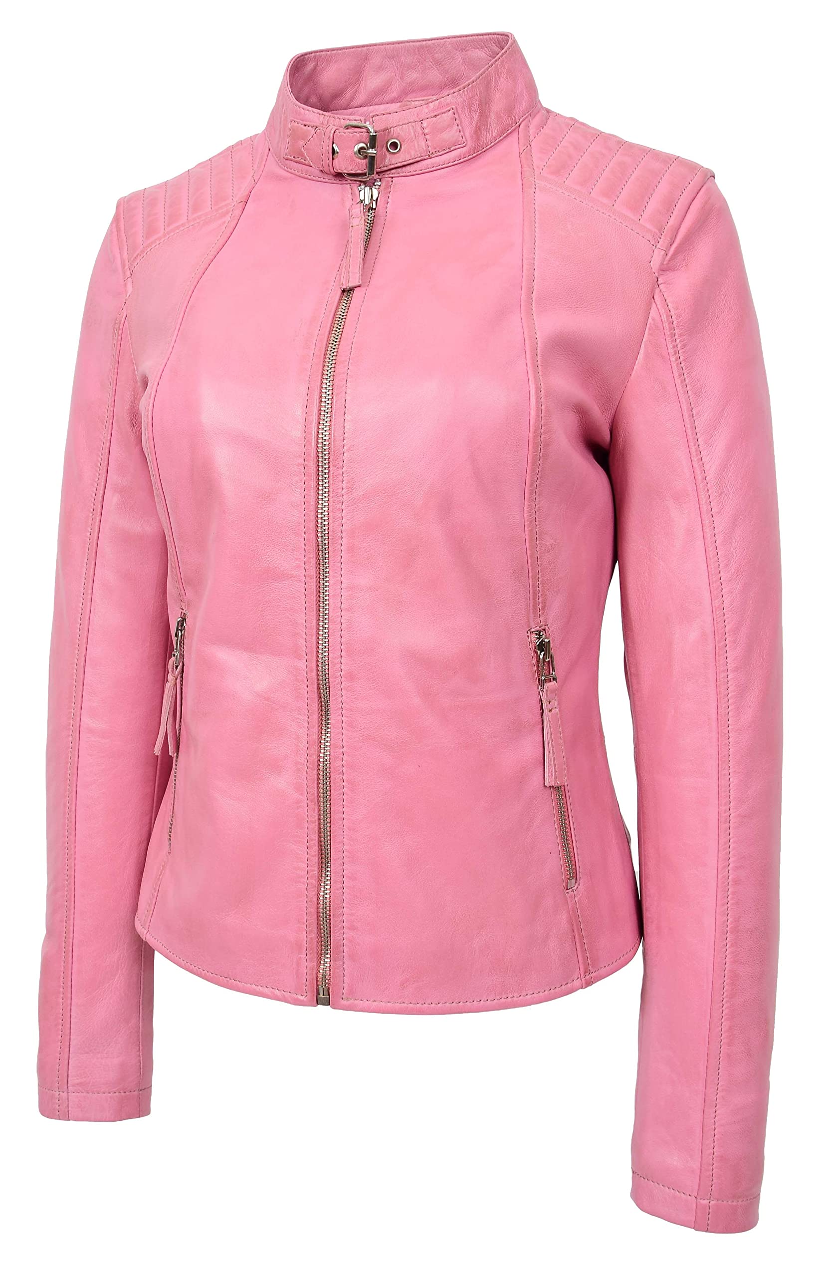 Sophia Veste de motard classique en cuir véritable pour femme