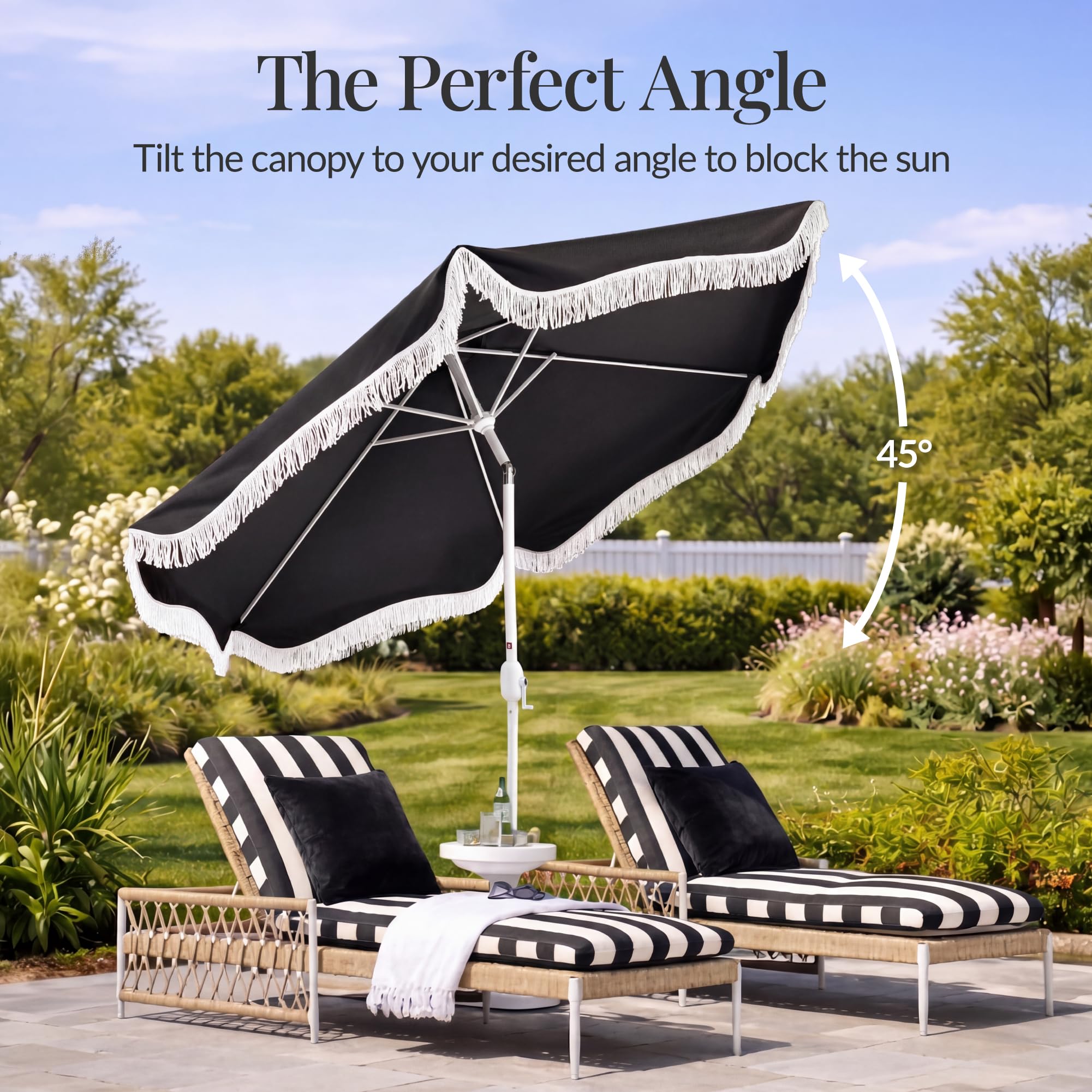 Best Choice Products 9ft Fringe Market Patio Umbrella – Outdoor Boho Tassel Sunshade for Table, Pool, Deck, Backyard – UPF50+, Easy Tilt, Heavy Duty Steel Pole & Ribs