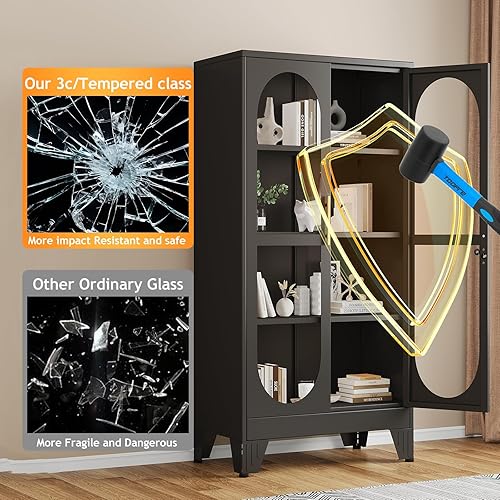 Miniatura 5 de PAOFIN Gabinete de almacenamiento de metal con puertas y estantes de bloqueo gabinete de oficina para garaje oficina aula