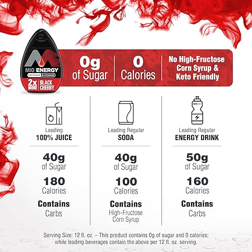 Miniatura 6 de MiO Energy Black Cherry - Potenciador líquido de agua con sabor natural, 8 unidades, 3.24 onzas líquidas