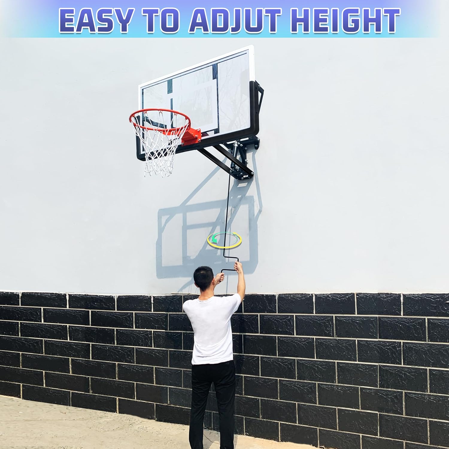 54.5" Wall Mounted Basketball Hoop ，Shatterproof PC Backboard Basketball Goal with Adjustable Height for Garage, Indoor & Outdoor Use