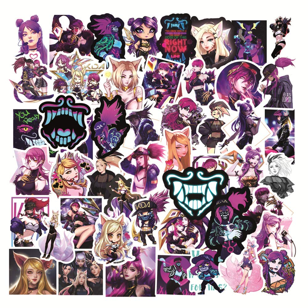 LOL KDA Stickers 50 Pack-Gaming Stickers for Teens Vinyl Waterproof Stickers for Water Bottles Laptop Skateboard Luggage DIY Graffiti Stickers