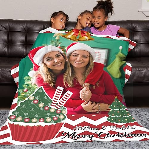 Miniatura 2 de Mantas de Navidad personalizadas con tu foto, manta personalizada con nombre para la mejor mamá del mundo, manta personalizada con texto para
