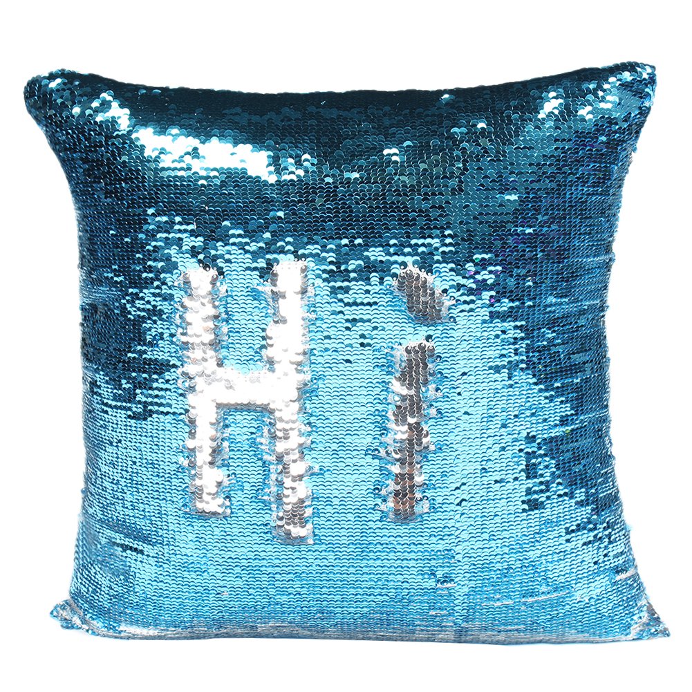 JOTOM Two-color Sequins Reversible Cushion Cover Pillow Case Cover Magical Color Changing Pillow Cover for Home Car Sofa Decorative,40x40cm (Silver Blue Sequins)