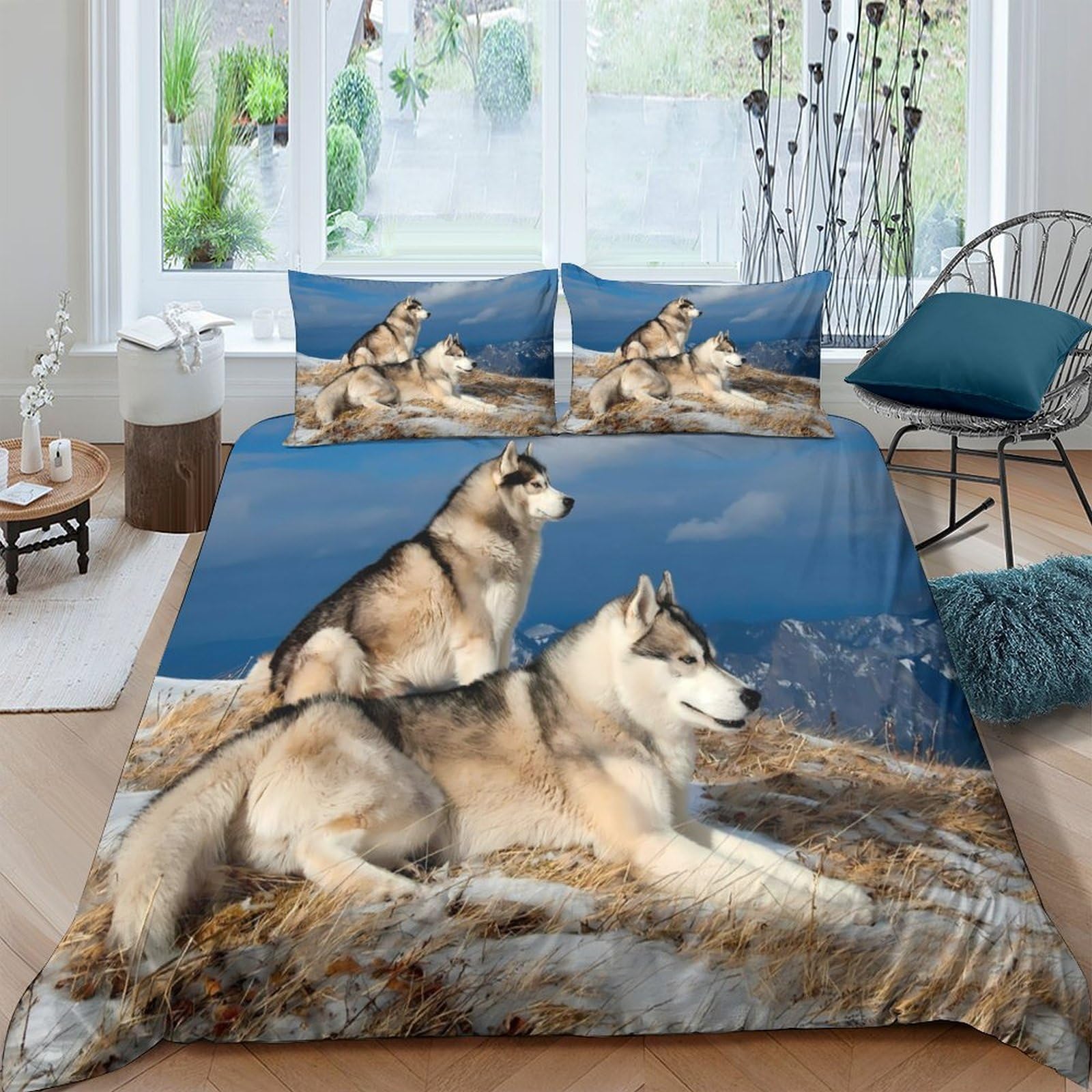 Ctjqhvkz Style-8 3D Printed Husky Landscape Fitted Sheet Microfiber Soft Breathable Mountain View Bed Cover For Bedroom Dorm Mattress Protection Decor Single（135X200cm）