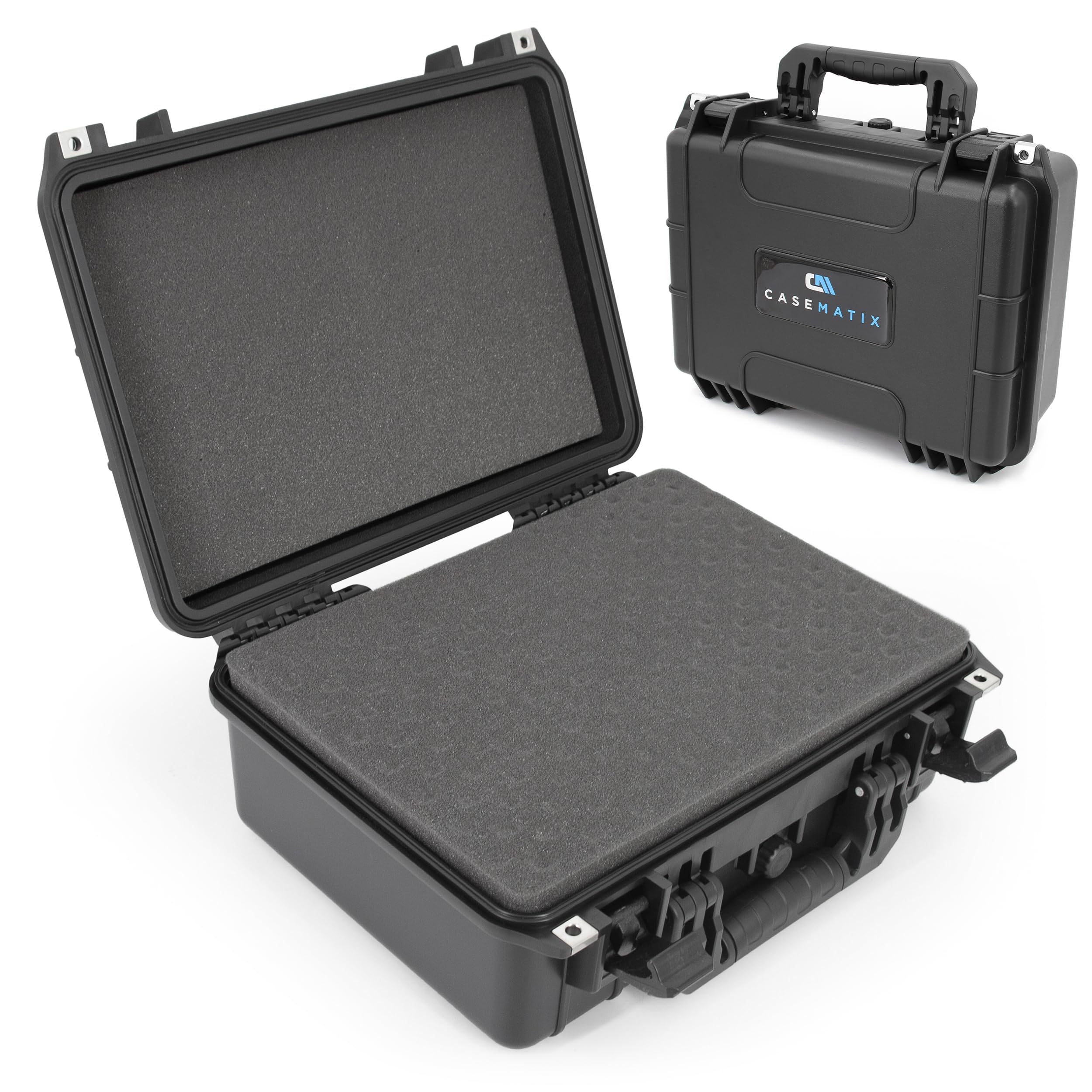 CASEMATIX Funda rígida impermeable de 16 pulgadas con espuma personalizable para electrónica portátil, herramientas y accesorios, funda de plástico rígida con interior de espuma precortada