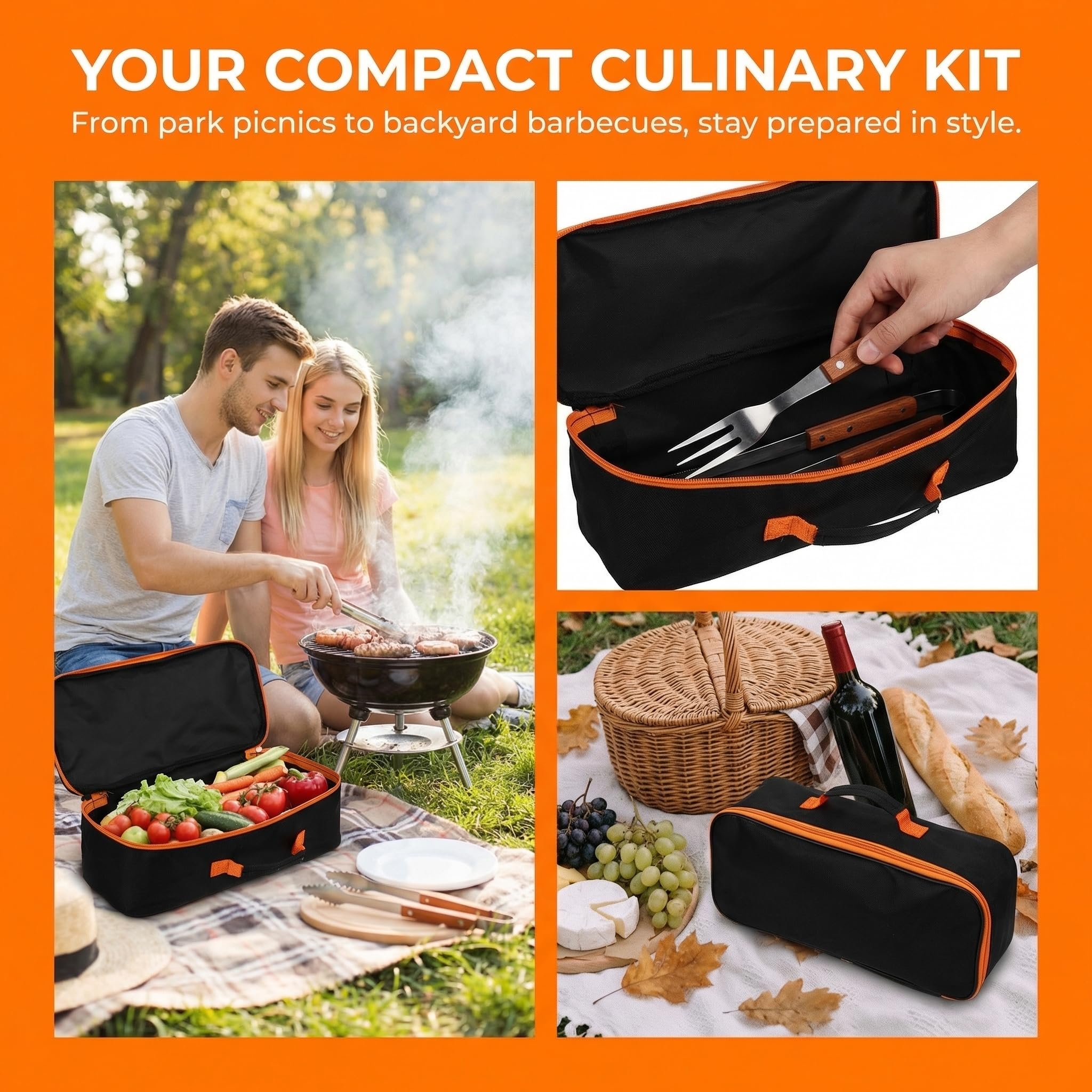 TOYANDONA Bolsa de almacenamiento de herramientas para parrilla al aire libre, soporte para herramientas de barbacoa, organizador portátil de tela Oxford para utensilios de parrilla, accesorio ligero