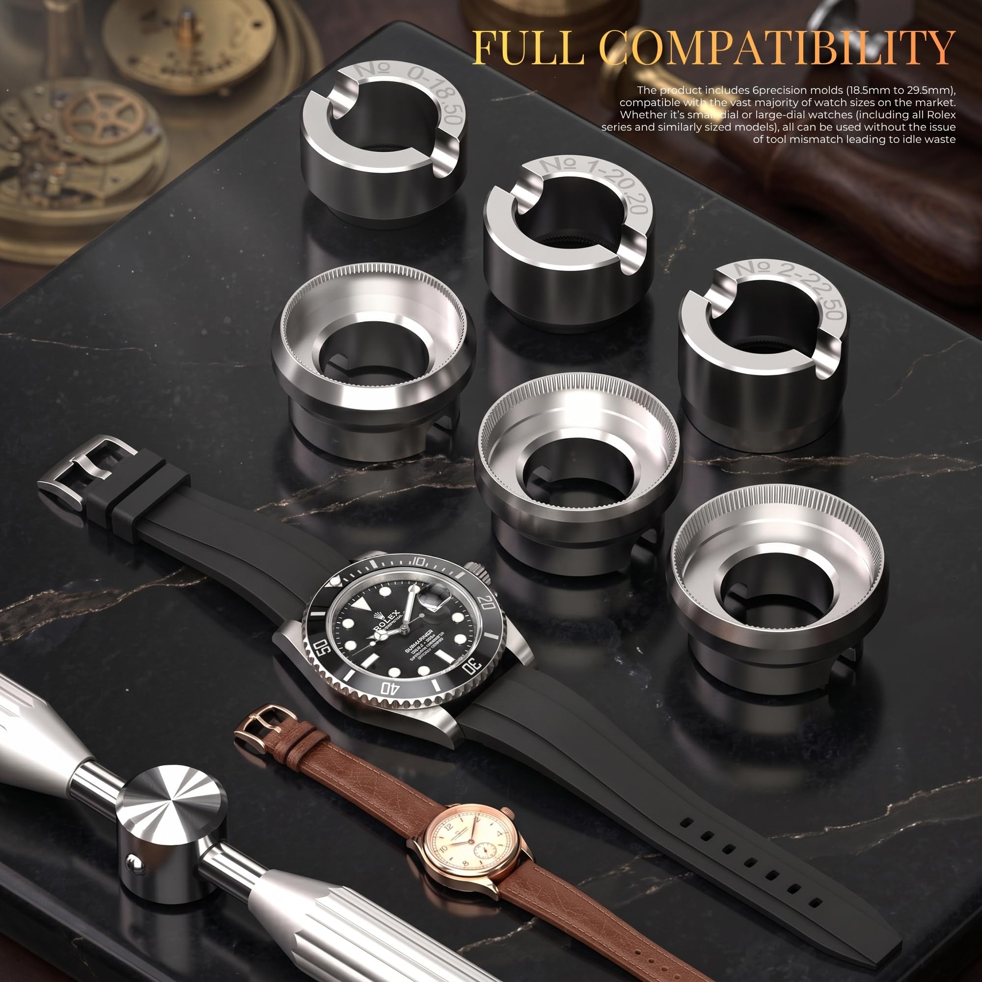 Ouvre-boîtier de montre, outil de retrait de fond de montre, kit d'outils de retrait de boîtier, ensemble de réparation de montres de différentes tailles compatible avec Rolex, ouvre-couvercle de