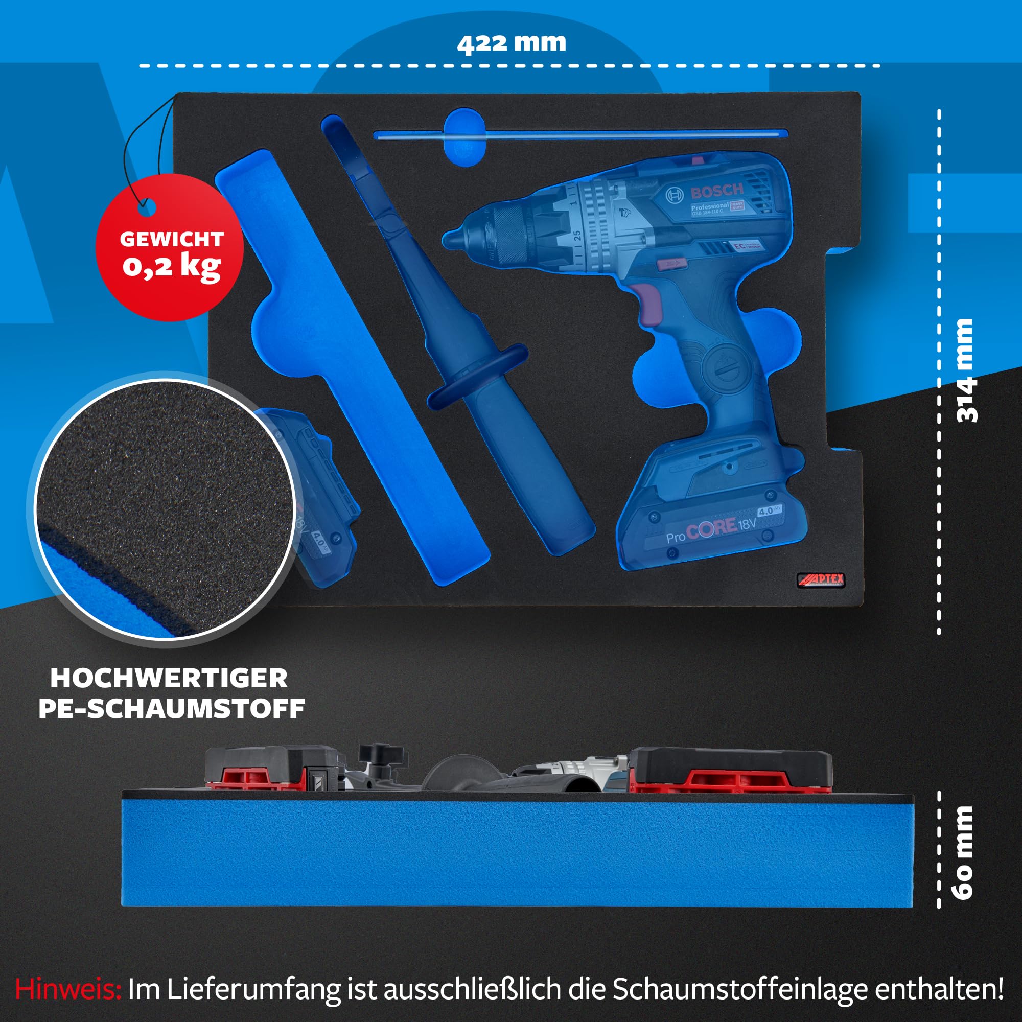 APTEX Schaumeinlage für Bosch GSB 18V-110C L-Boxx 136