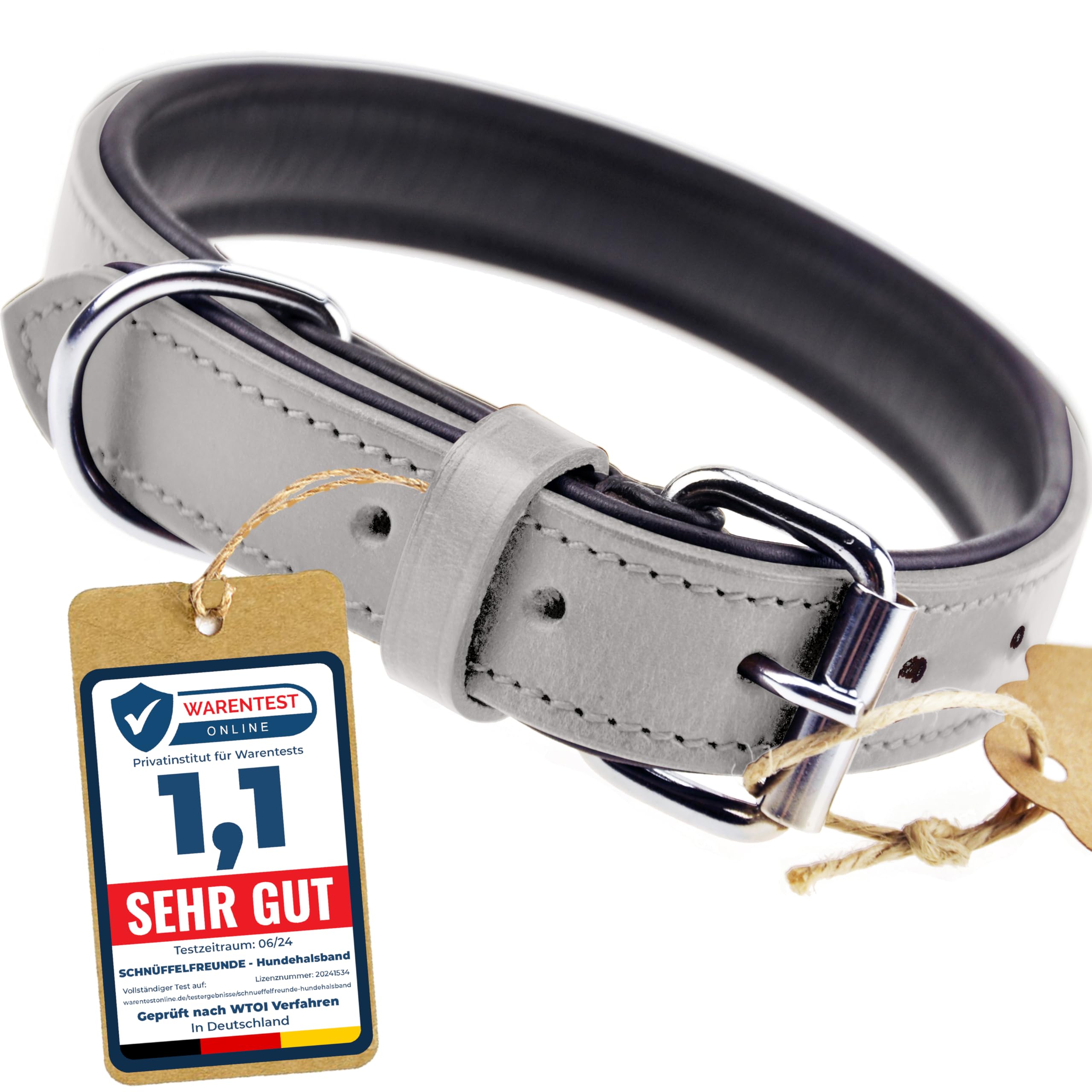 Collier pour chiens en cuir gris taille M réglable 26-36cm
