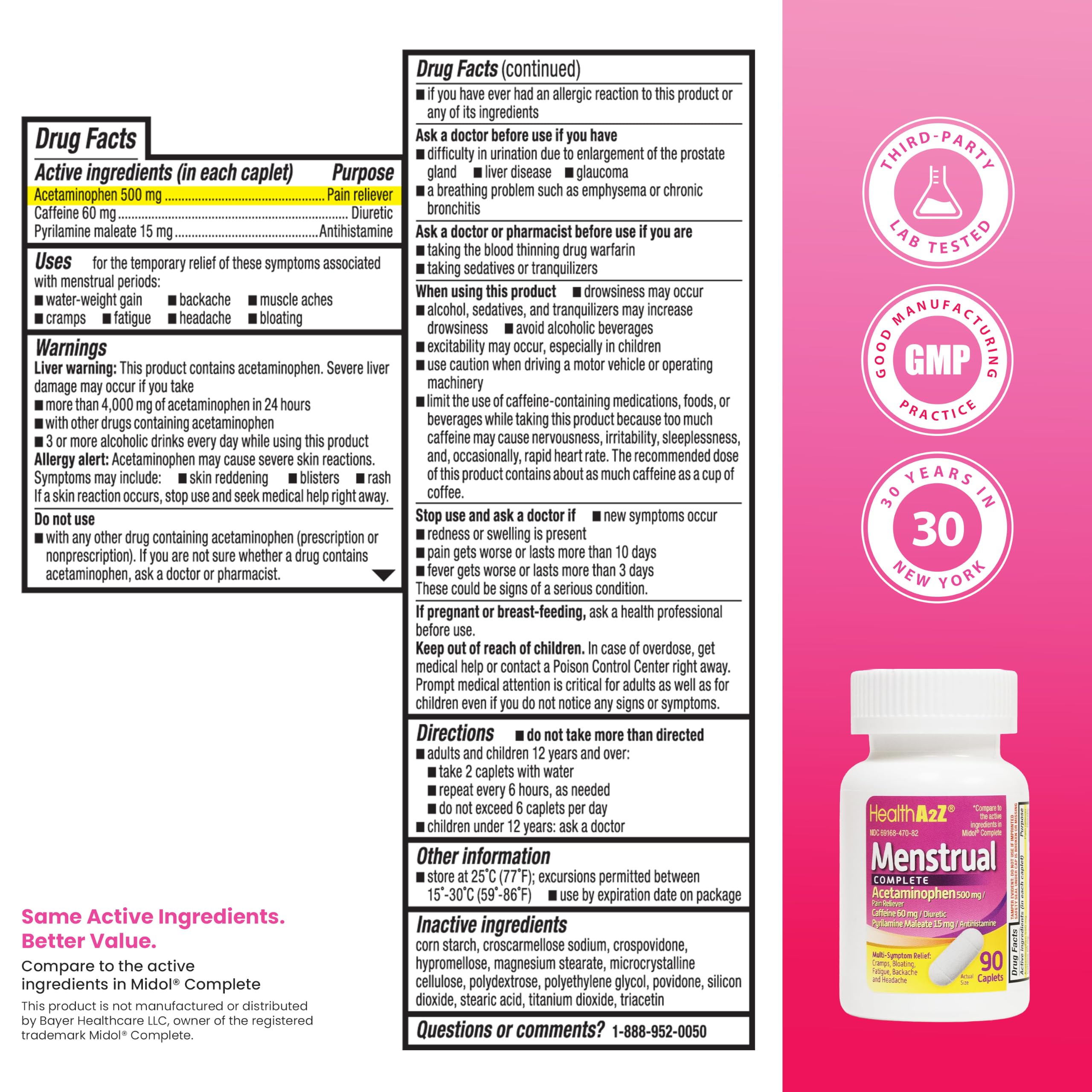 HealthA2Z® Menstrual Complete Pain Relief Tablets | Relieves Cramps, Bloating, Fatigue, Backache & Headache (90 Counts) — Amazon image 7