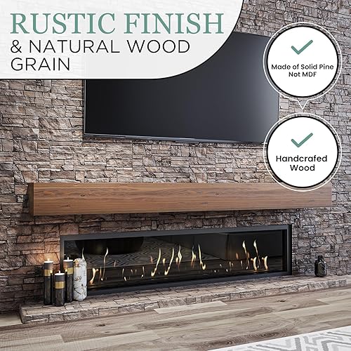 Miniatura 3 de Mantel para chimenea de 48 pulgadas, estante flotante con acabado rústico, estante de pared de madera con soporte invisible resistente para