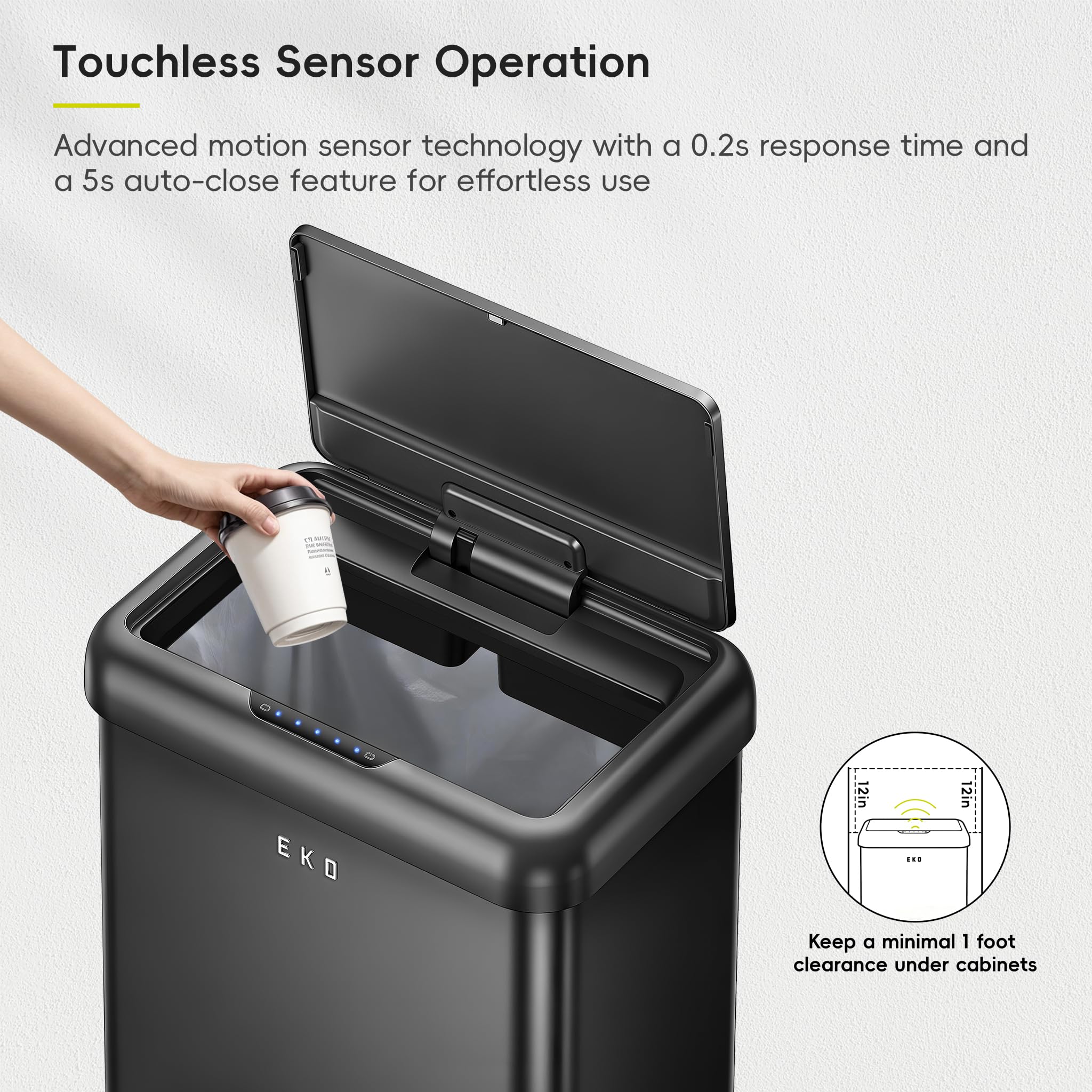 EKO Pattumiera con sensore a 2 scomparti, 32 l + 18 l, design verticale