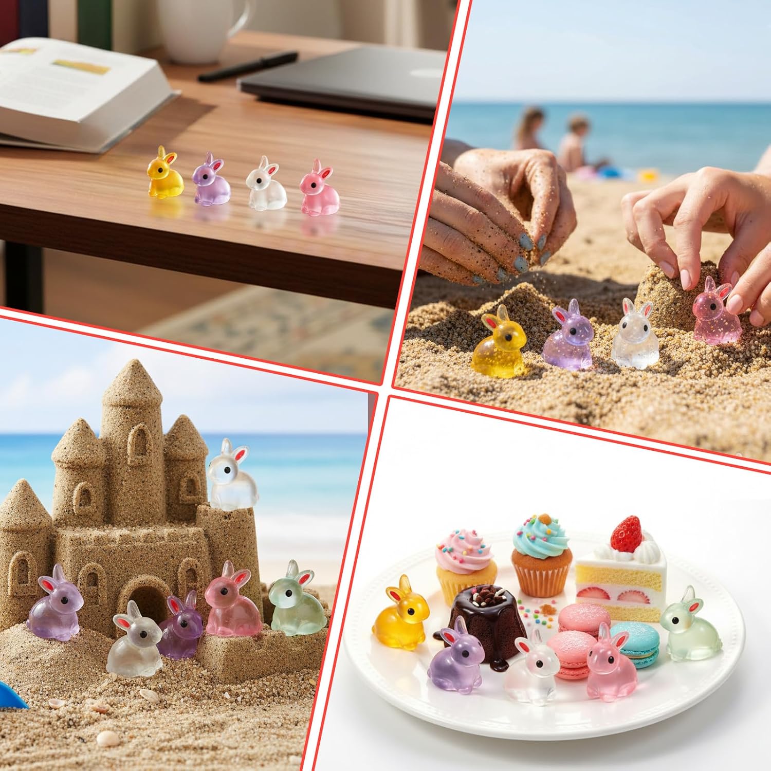 60Pcs Easter Luminous Mini Resin Bunny, Mini Resin Animal Figures Rabbits for Fairy Garden Dollhouse Decor Easter Egg Fillers Party Favors Supplies (6 Colors)