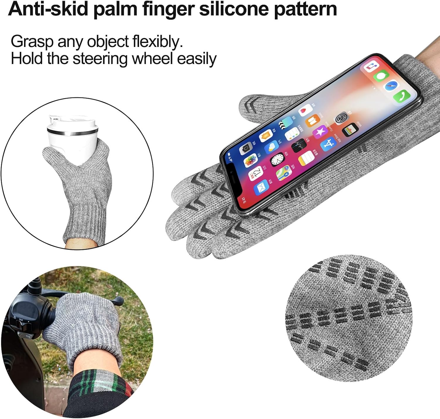 Winter Gloves: Touchscreen Anti-slip Knit Thermal Gloves Warm Cold Weather Men Women for Running Cycling - Image 4
