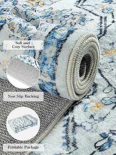 Miniatura 67 de Lahome Alfombras orientales lavables de 3 x 5 pies, antideslizantes, ultrafinas, suaves, de estilo bohemio para dormitorio, alfombra tradicional