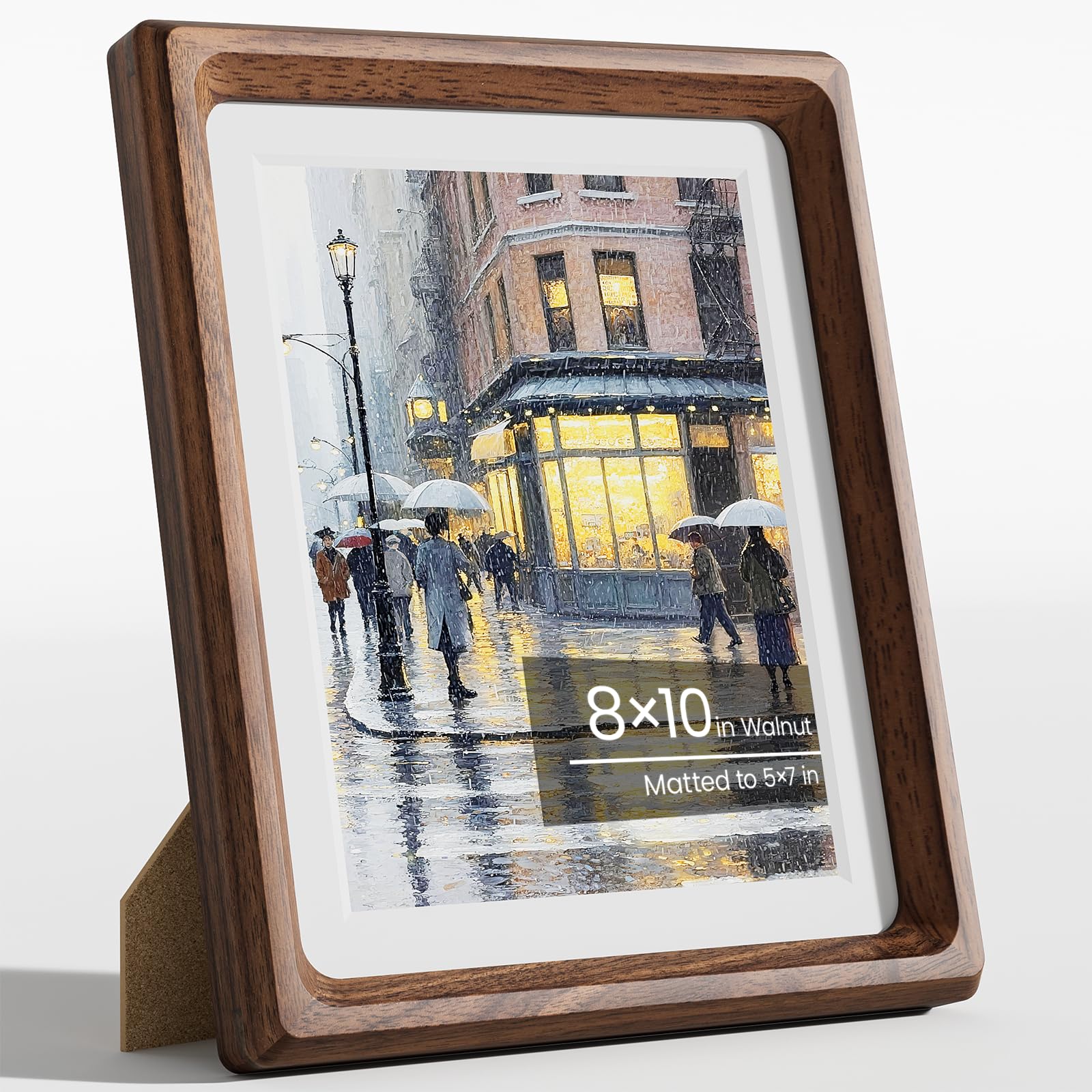 8x10 Photo Frame, Natural Solid Walnut Wood Picture Frame with Tempered Glass, Handcrafted Rounded Corner 8x10 in Square Frames Matted to 5x7 in Photos, Wall or Tabletop Display Poster