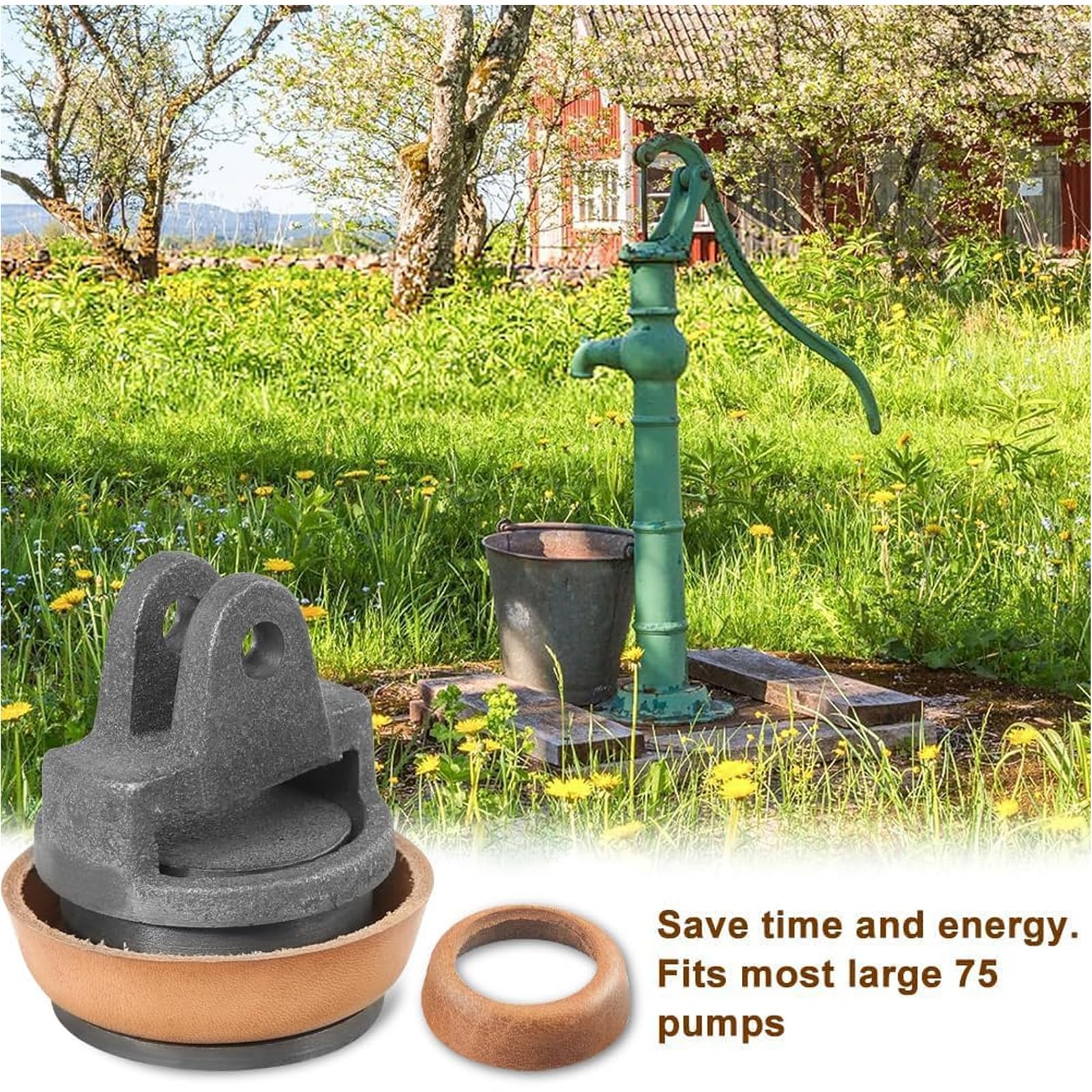 Set di ricambi a pistone per pompe a mano con guarnizione in pelle per pompe da giardino tipo 75, facile da installare, stantuffo efficiente con anelli di tenuta