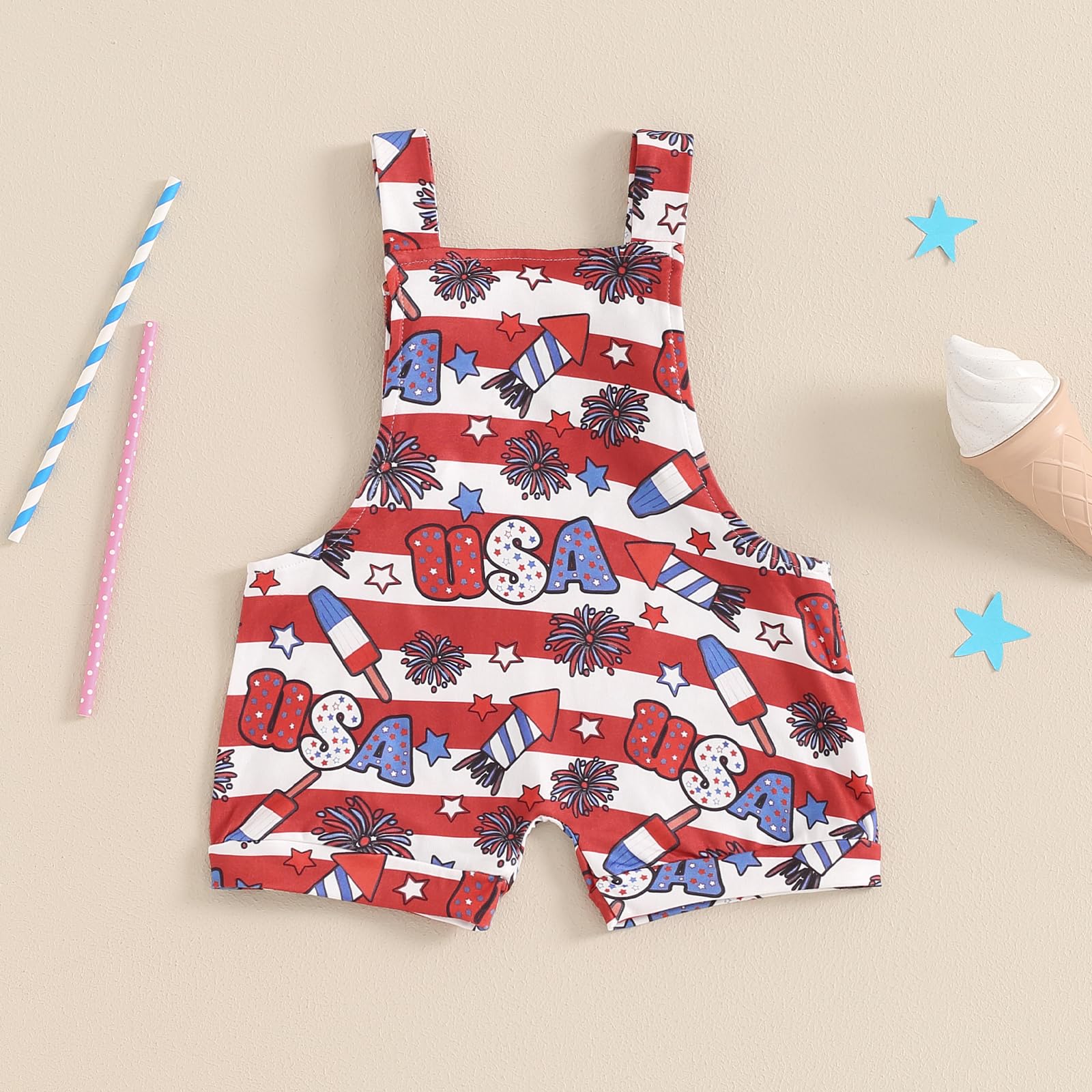 Dcohmch Toddler Girls Overalls Flower Print Sleeveless Straps Buttons Pockets Shortall Summer Romper Jumpsuit (Red, 0-3 Months)