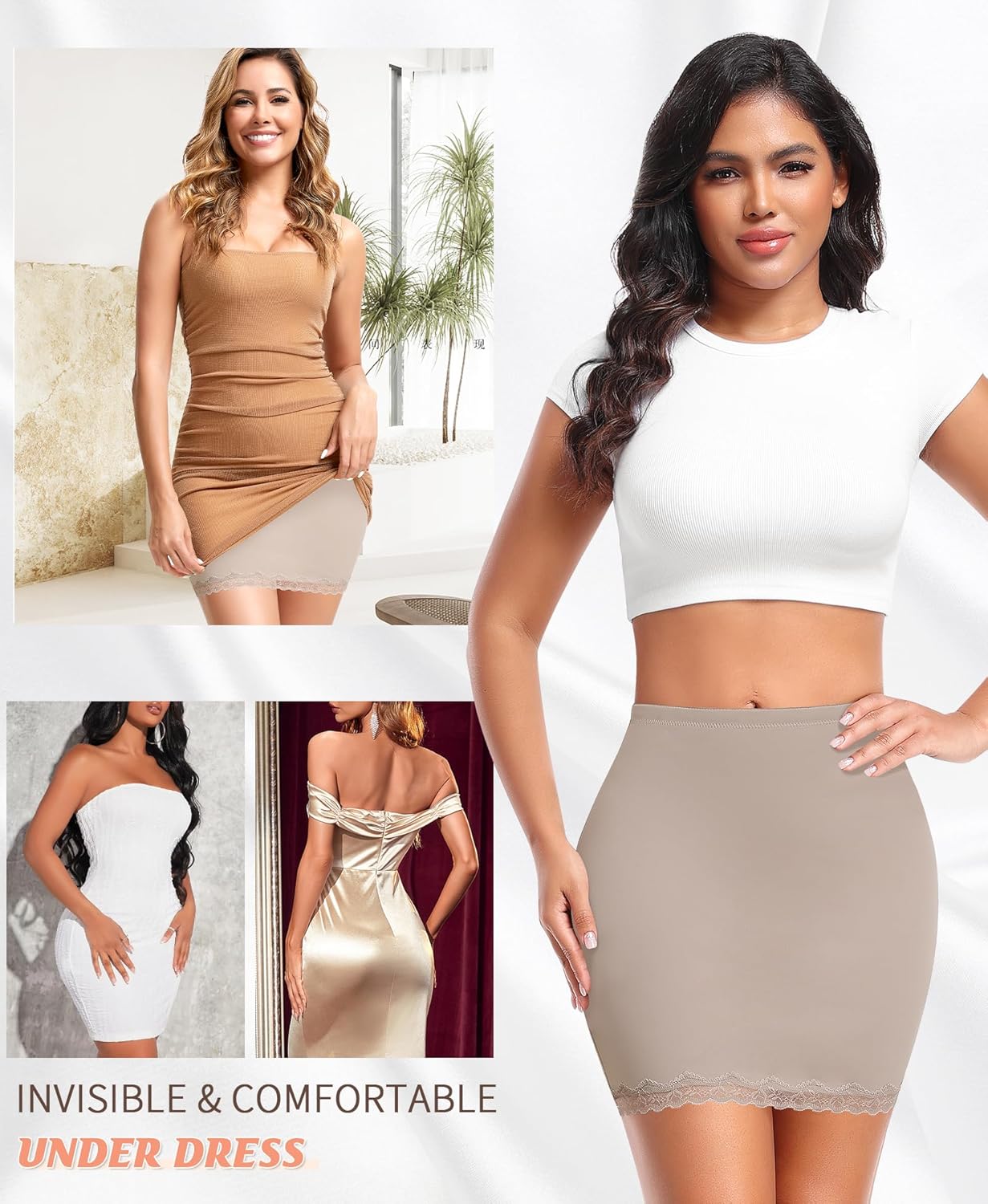 DERCA Half Slips for Women Under Dress Non Cling Lace Trim Slip Skirt Above Knee Underskirt for Dresses - Image 6