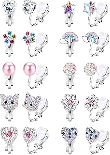 FASACCO 8-10Pairs Clip on Earrings for Women Girls Colorful Crystal Non-Piercied Earrings Cute Flower