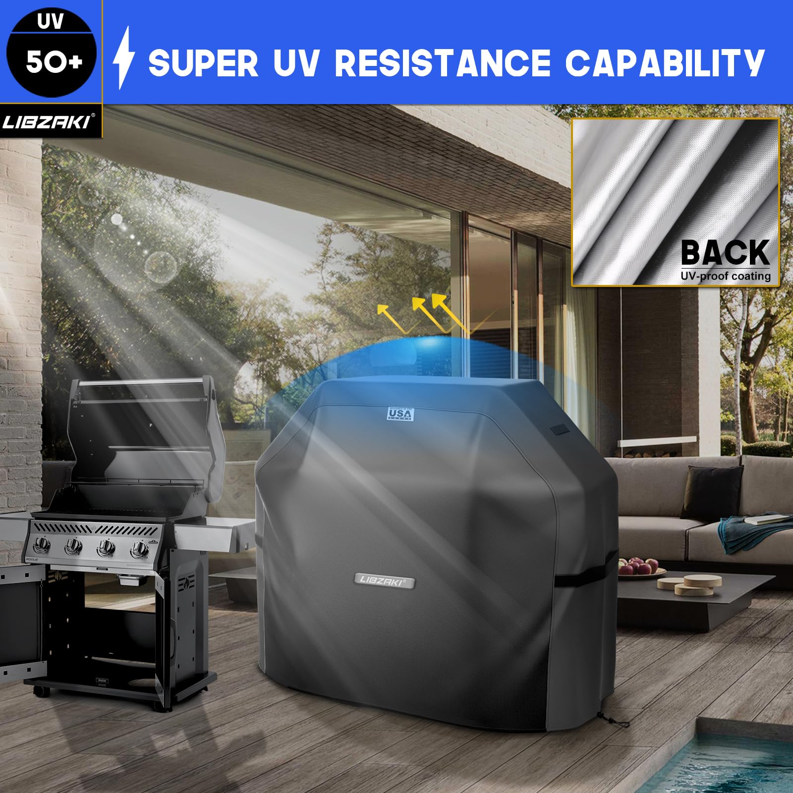 LIBZAKI - Copertura per barbecue 420D, impermeabile, resistente alle intemperie, antistrappo, anti-UV, resistente allo sbiadimento, copertura per griglia a gas per Weber, Char Broil, Nexgrill, ecc