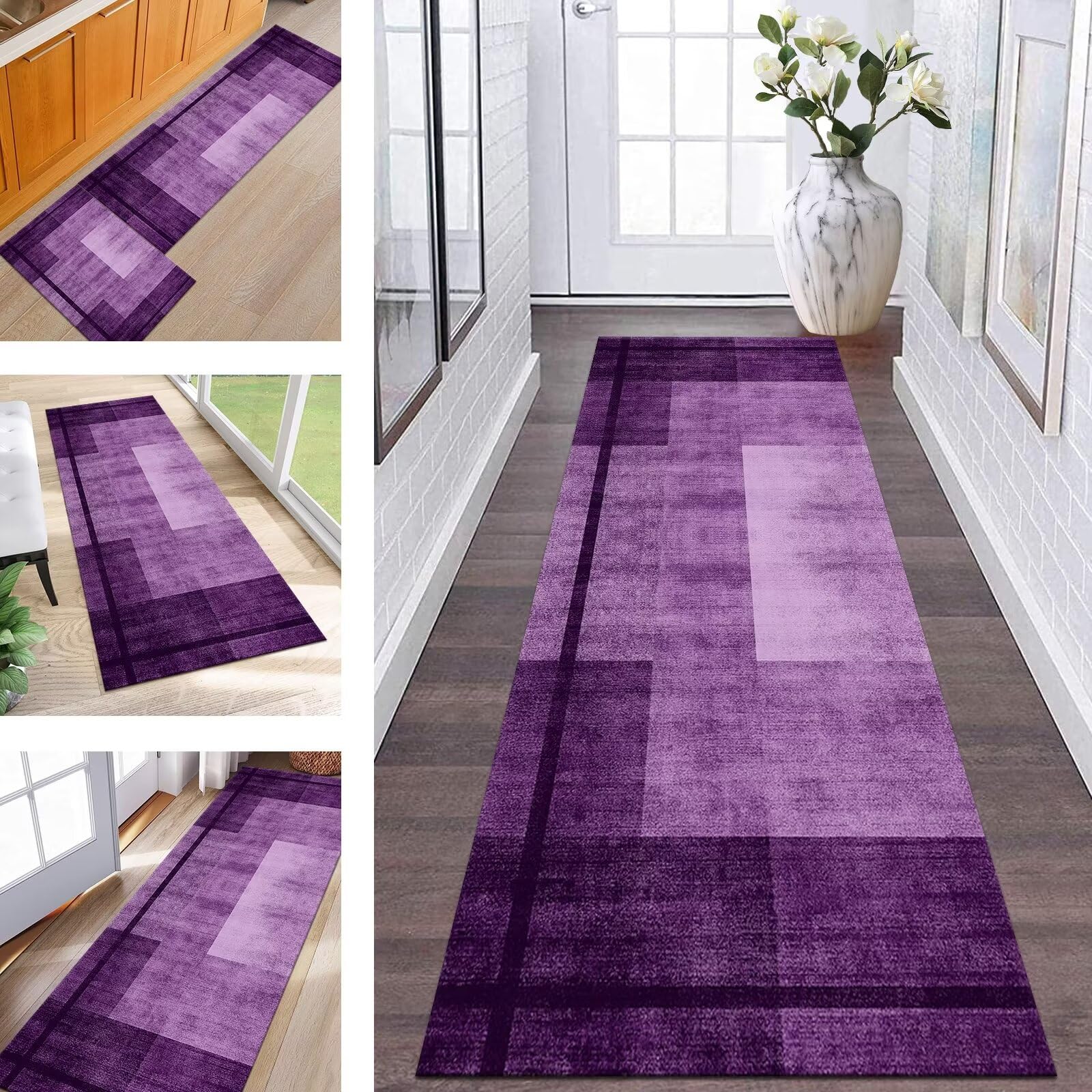 Alfombras de Pasillo Larga Alfombra Cocina Antideslizante Lavable Alfombras de Entrada Interiores Duradero 50X200CM Alfombras Corredor Morado Salón Dormitorio Baño del hogar Alfombrillas