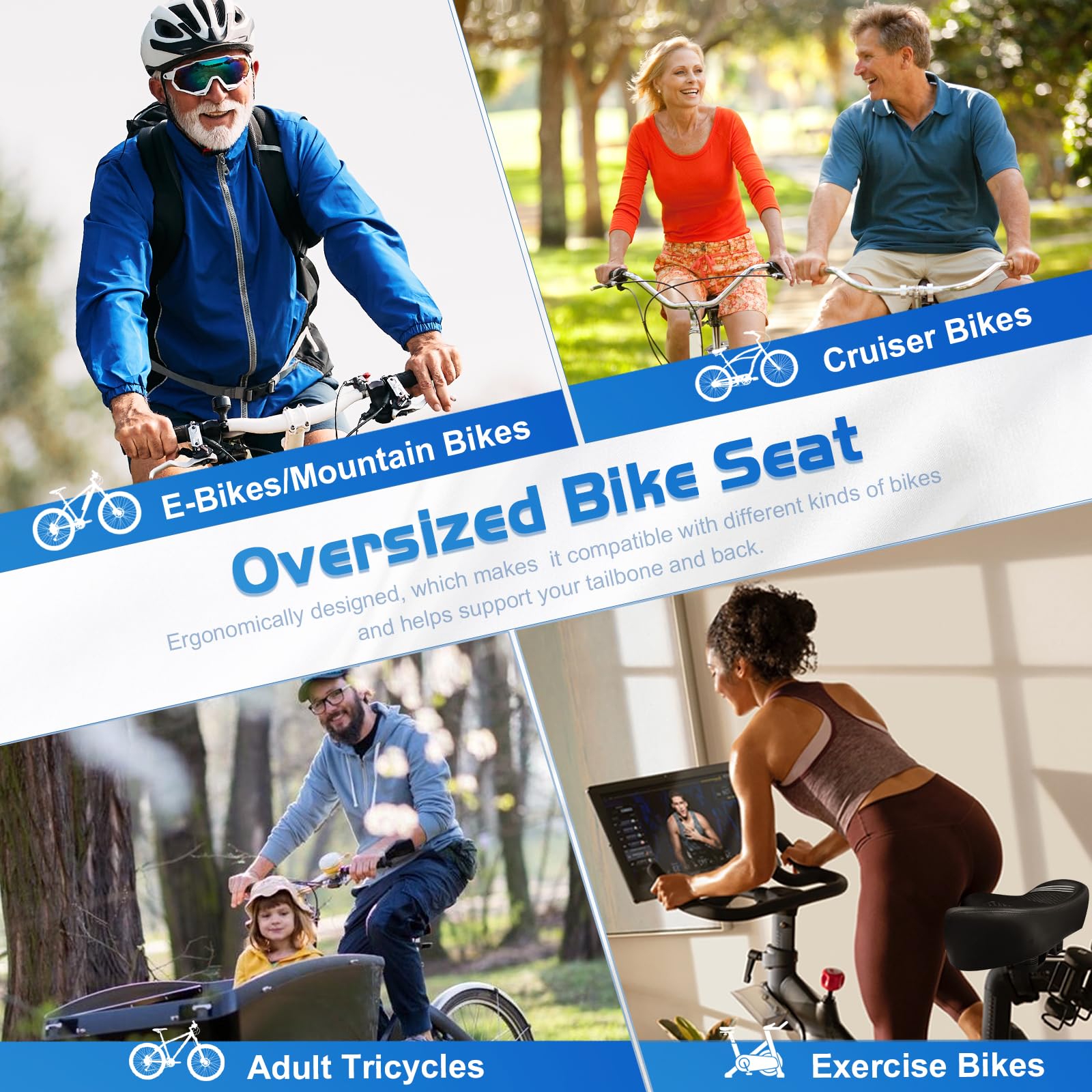 Sella per bicicletta, per donne e uomini, extra comfort, ampia, sovradimensionata, comoda, per bici Peloton, adatta per cyclette, bici elettriche, mountain bike, bici da crociera