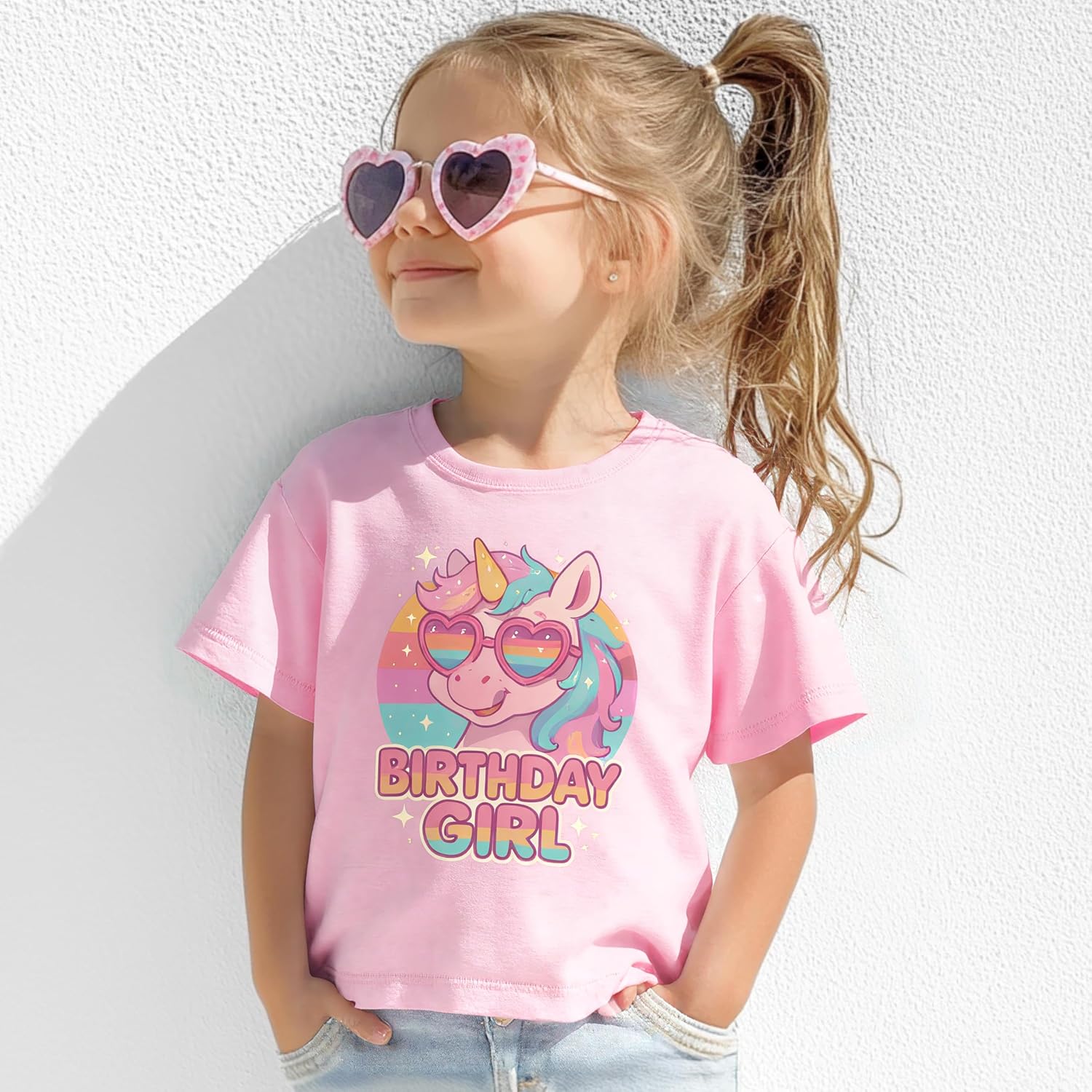 Birthday Girls Shirts Kids T-Shirt Unicorn Toddler Short Sleeve Summer Top Birthday Outfits Casual Tee 2-8 Years