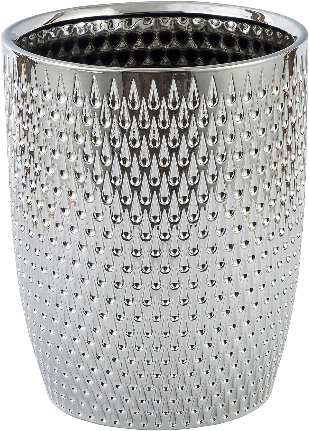 BASDHE Modern Round Silver Small Trash Can Wastebasket, Garbage Container Bin for Bathrooms, Powder Rooms, Kitchens, Home Offices - Durable Ceramics - Round