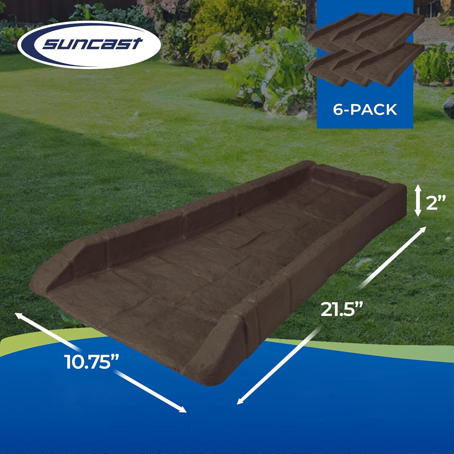 Suncast Easy Assembly Outdoor Decorative Poly Composite Rain Gutter Downspout Splash Block Effective in Any Type of Weather, Java (6 Pack)