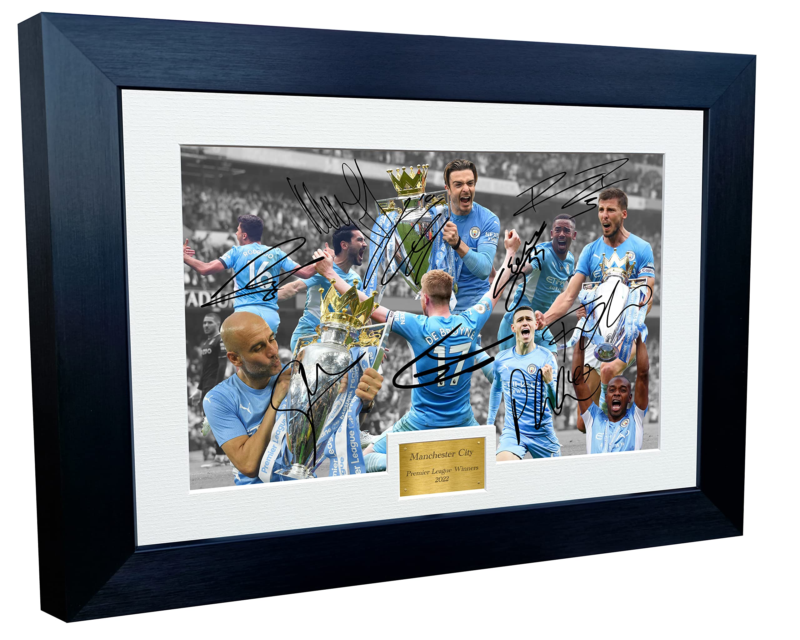 12x8 A4 2022 Premier League Winners Manchester City Grealish Guardiola Jesus Foden De Bruyne Gündo?an Dias Fernandinho Autographed Signed Photo Photograph Picture Frame Football Soccer Poster Gift