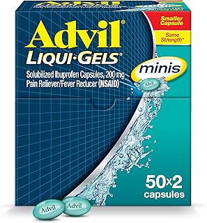 Advil Liqui-Gels minis Pain Reliever and Fever Reducer, Pain Medicine for Adults with Ibuprofen 200mg for Pain Relief - 50...