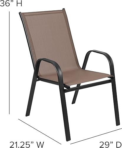 Miniatura 2 de EMMA + OLIVER Paquete de 5 sillas apilables para exteriores color marrón con material Flex Comfort y marco de metal