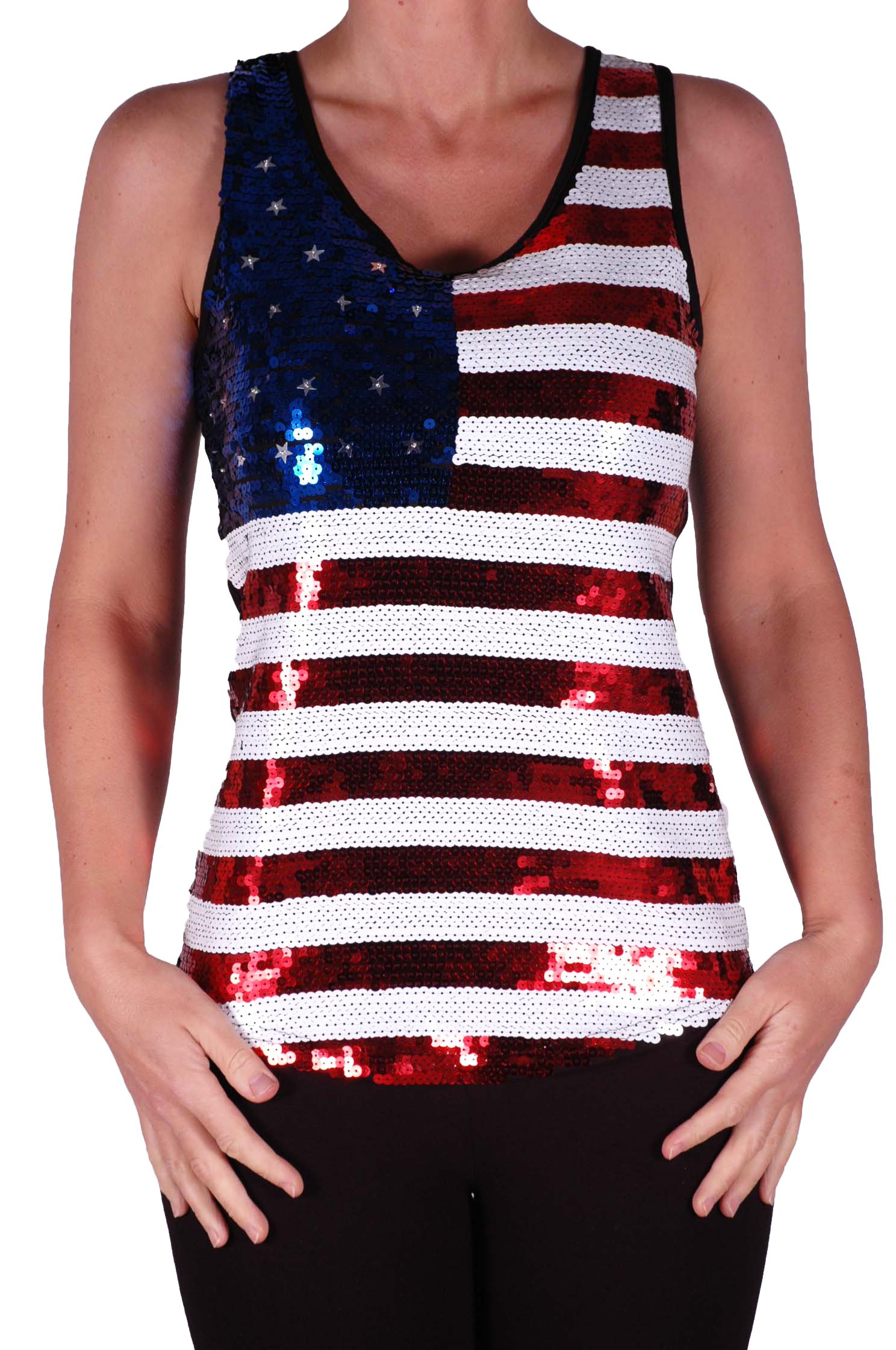 Eye Catch Women's Stars & Stripes Eyecatch - Stars And Stripes Usa Sequin Vest Top Large