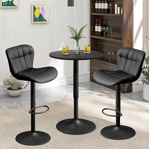 Miniatura 7 de Furniliving Juego de 2 taburetes de bar modernos, de piel sintética para isla de cocina, taburetes giratorios tapizados de altura con respaldo,