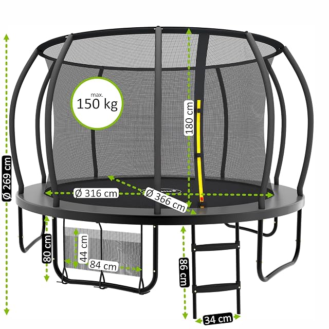 Foto 3 de 8 de Zelsius Trampolín negro para exteriores, trampolín de jardín con red de seguridad