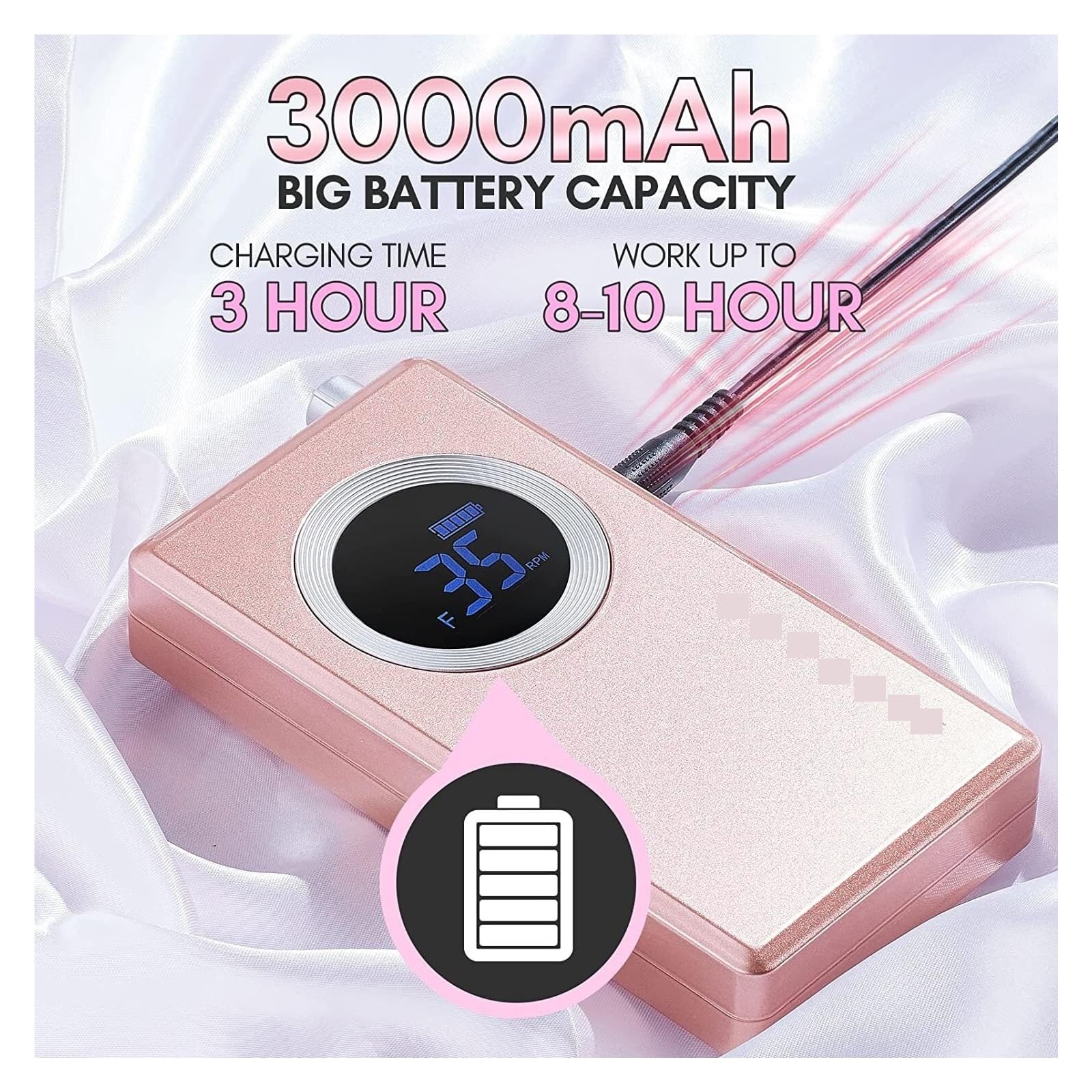 Obcinacz do paznokci, Akumulatorowa wiertarka do paznokci, profesjonalny zestaw wierteł do paznokci 35000RMP, elektryczna wiertarka do pilników do paznokci(Pink)