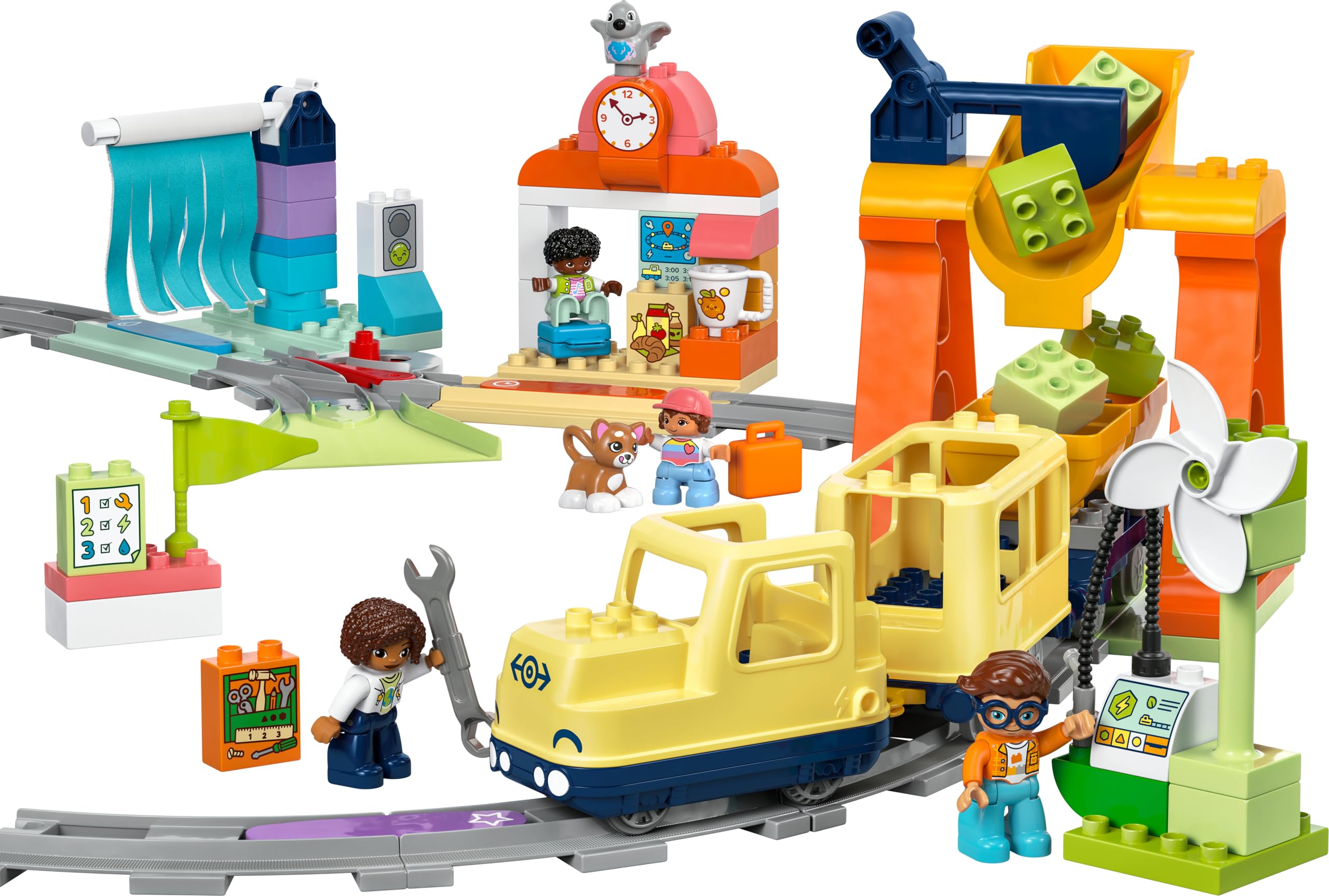 LEGO DUPLO Grande Treno Comunitario Interattivo - Giochi Didattici per Bambini e Bambine da 3 Anni in su - Include un Treno Giocattolo Push&Go con Suoni e Luci, 16 Pezzi di Binario e 4 Figure - 10428