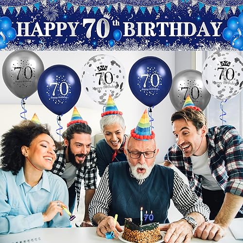 Miniatura 82 de Decoraciones azules de cumpleaños número 10 para niños y niñas, pancarta y globos de feliz cumpleaños número 10 azul marino y plateado