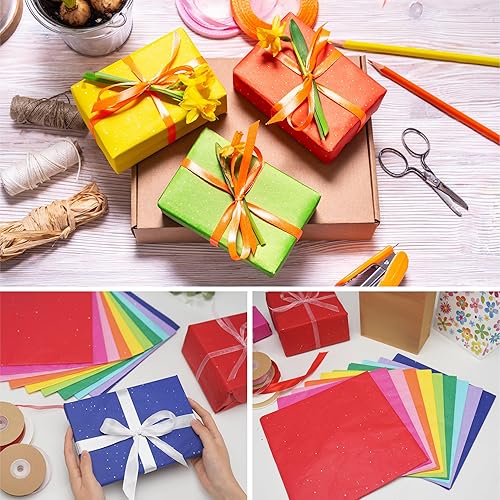 Miniatura 6 de Bobobag 80 hojas de papel de seda brillante grande de 20 x 20 pulgadas, 10 papel de seda de colores llamativos para bolsas de regalo, pañuelos de