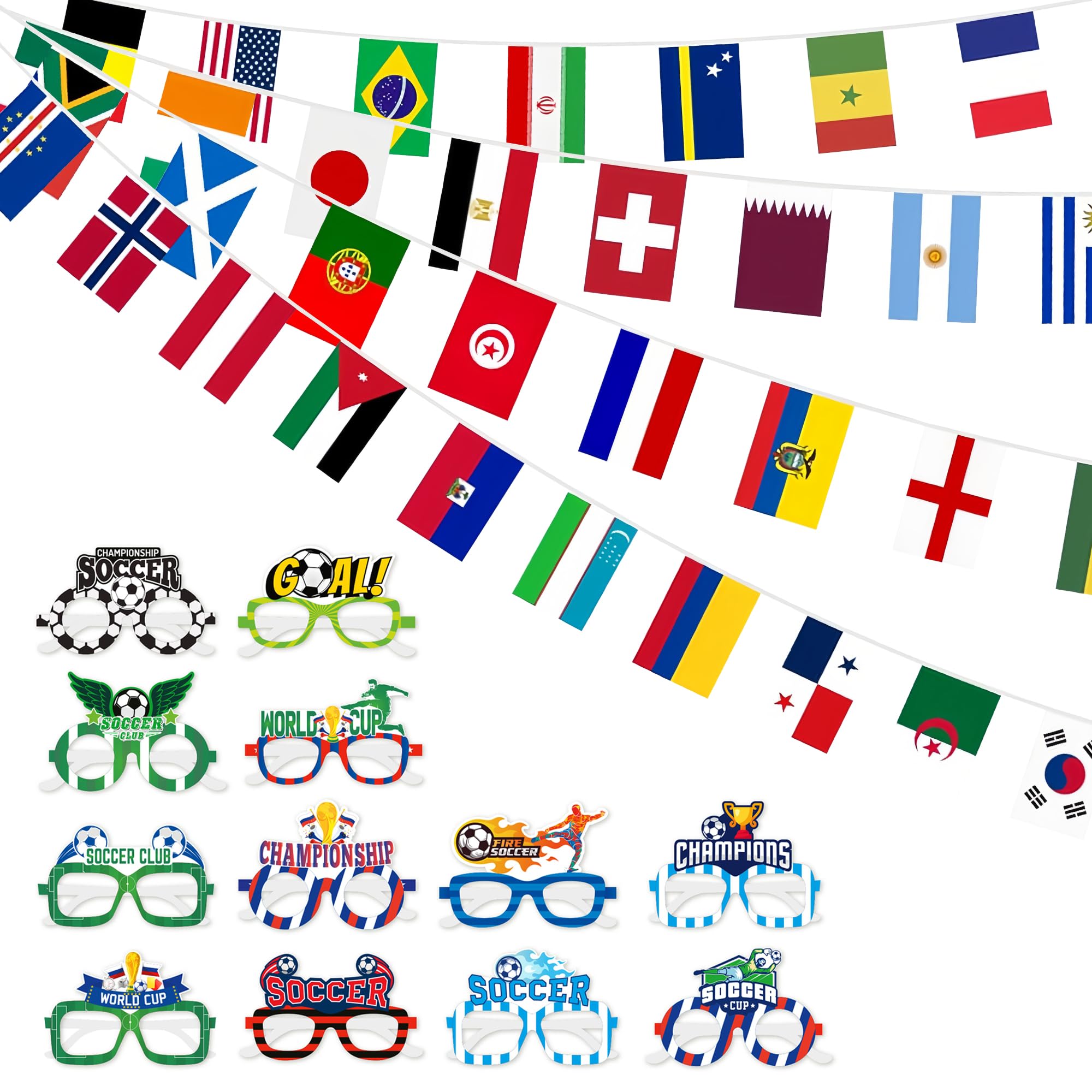 World Cup Bunting 2026 World Cup Decorations 2026 48Countries World Flag Bunting 12Pcs Eyeglasses Fabric International Falg Banner for World Football Party Supply Bar Club Garden Street Decor 14x21cm — image 1