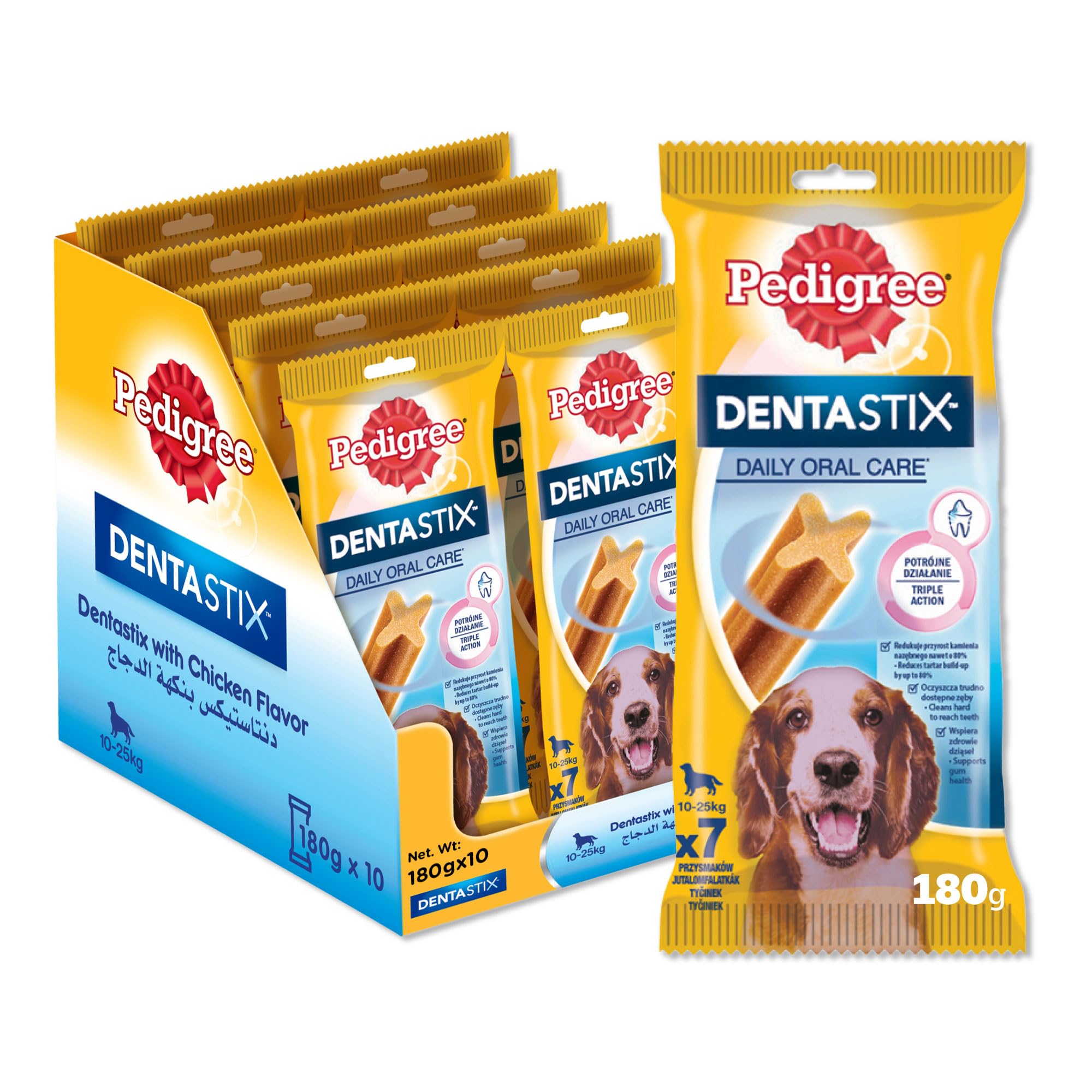 Pedigree Dog Treats, Denta Stix Dog Treat, Chicken Flavor, Pack of 10x180g, Dental Health Benefits, Treats for Dogs Developed by Veterinarians