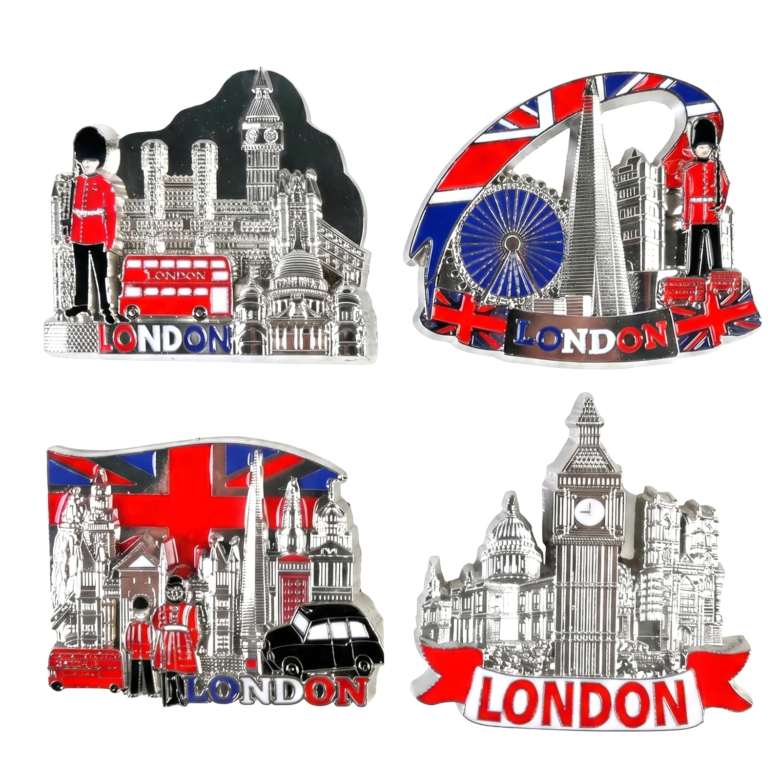 Premium London Fridge Magnets Set - 3D Metal British Souvenirs, Iconic England Landmarks, Big Ben, Tower Bridge, Union Jack - Decorative Kitchen Magnets Gifts for Family and Friends（8pcs）