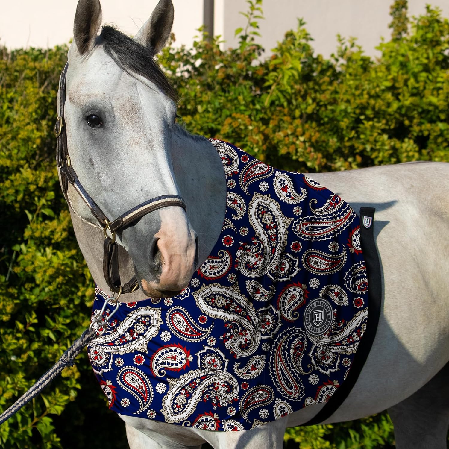Harrison Howard Breathable Elastic Horse Shoulder Guard Anti-Rub Stretch Bib for Sensitive Skin, Lightweight Comfortable Fit Paisley L