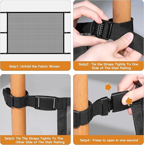 Miniatura 5 de Escaleras de malla para perros y mascotas, puertas de barrera de seguridad para bebés para escaleras, puertas para cachorros sin perforaciones para