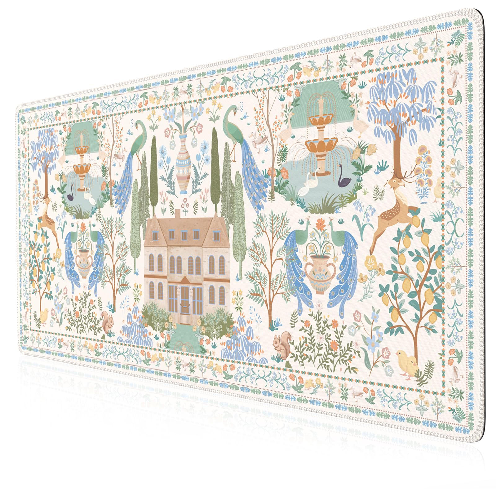 Anyshock Pastoral Mouse Pad Large, XL Keyboard and Mouse Pad, Non Skid Computer Mat for Gaming, Plant Vintage Desk Matt, Soft Keyboard Mats for Desk for Home 35.4 x 15.7 in (Beige)