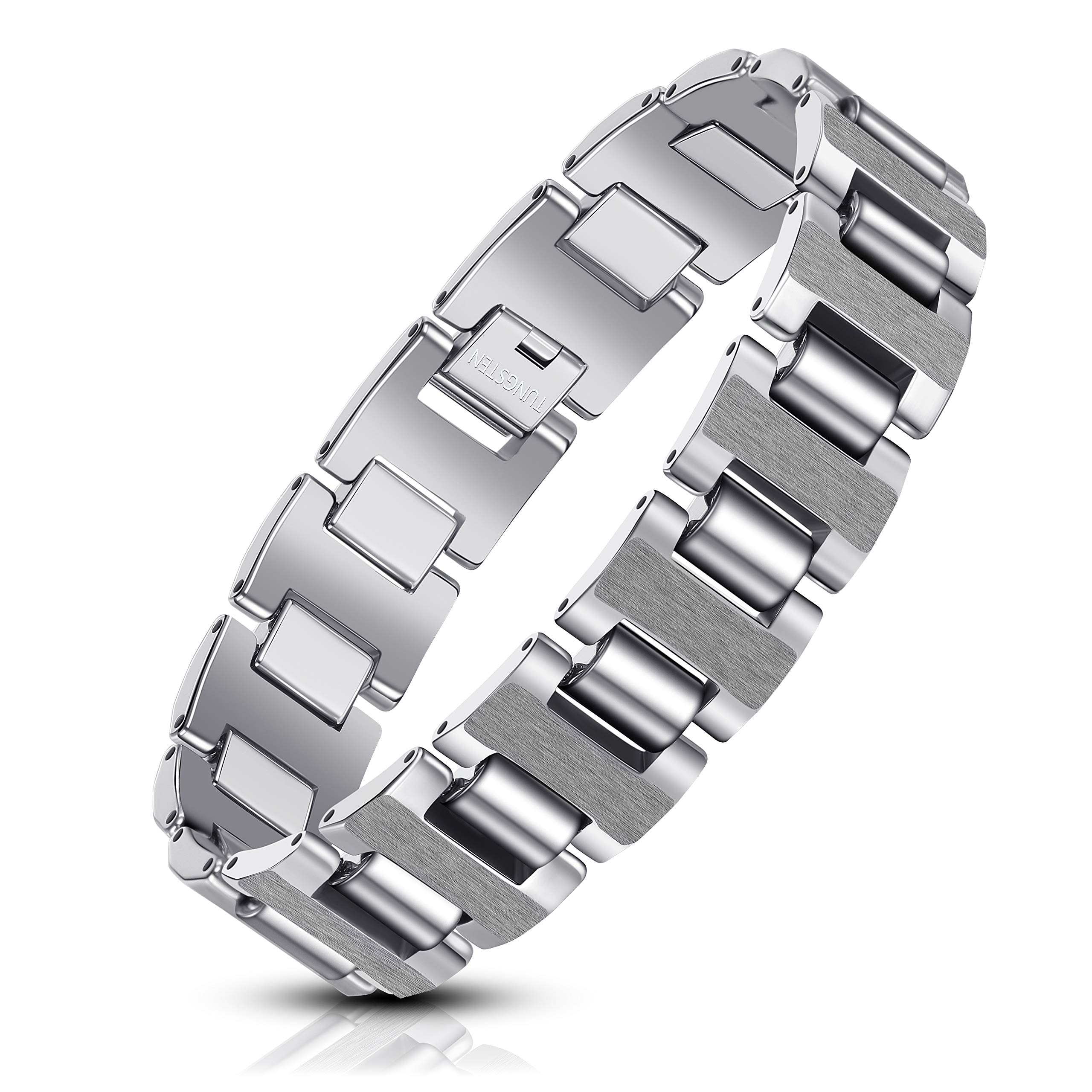 URBAN JEWELRYMens Link Bracelet, Stylish Solid Tungsten Bracelet for Men (8.3 Inches, Matte Black, Shiny Black and Silver Option), 8.3 inches, Metal, no gemstone