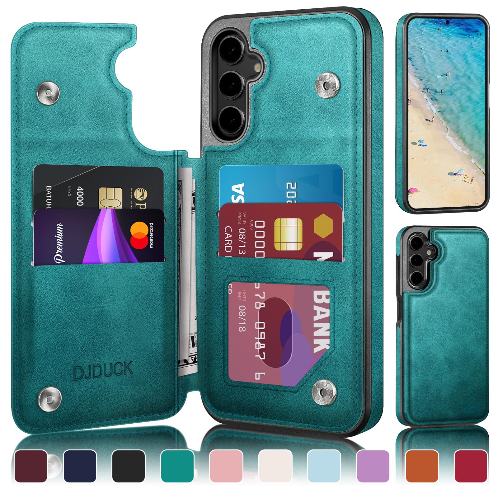 DJDUCK Designed for Samsung Galaxy S24 Plus Case Wallet with Card Holder, [Magnetic Clasp Cover] [RFID Blocking Leather Protection] Shockproof Women