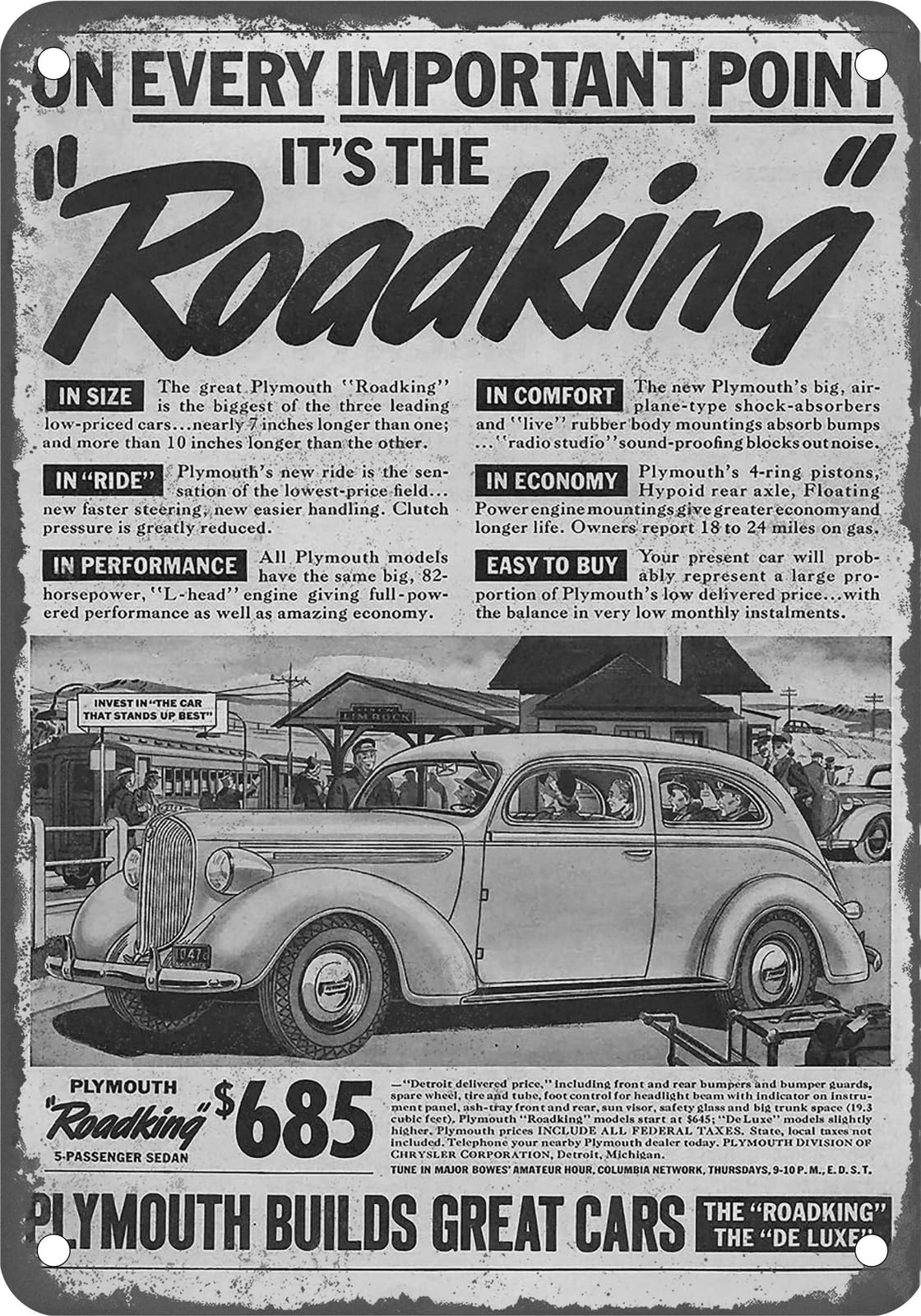 Miaomansenstore Metal Sign - 1938 Plymouth Vintage Ad 09 - Old Retro Rusty Look Home Decor